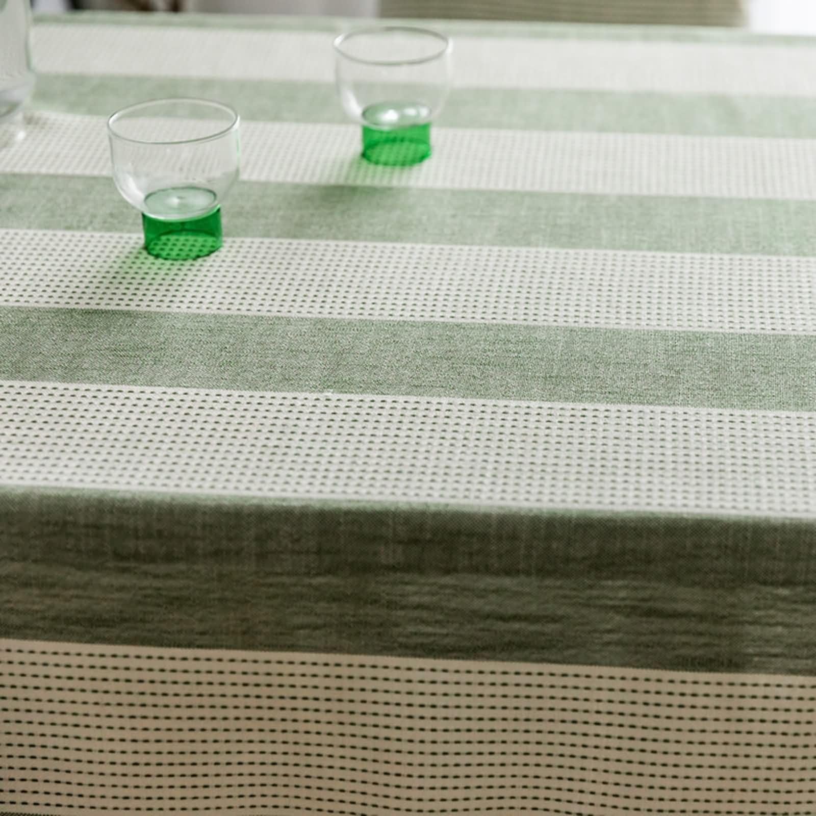 Mantel Rectangular Verde Lavable Exterior, Rayas con Borlas, de Poliéster Fácil de Limpiar, 140 x 160 cm, Mantel para Restaurante