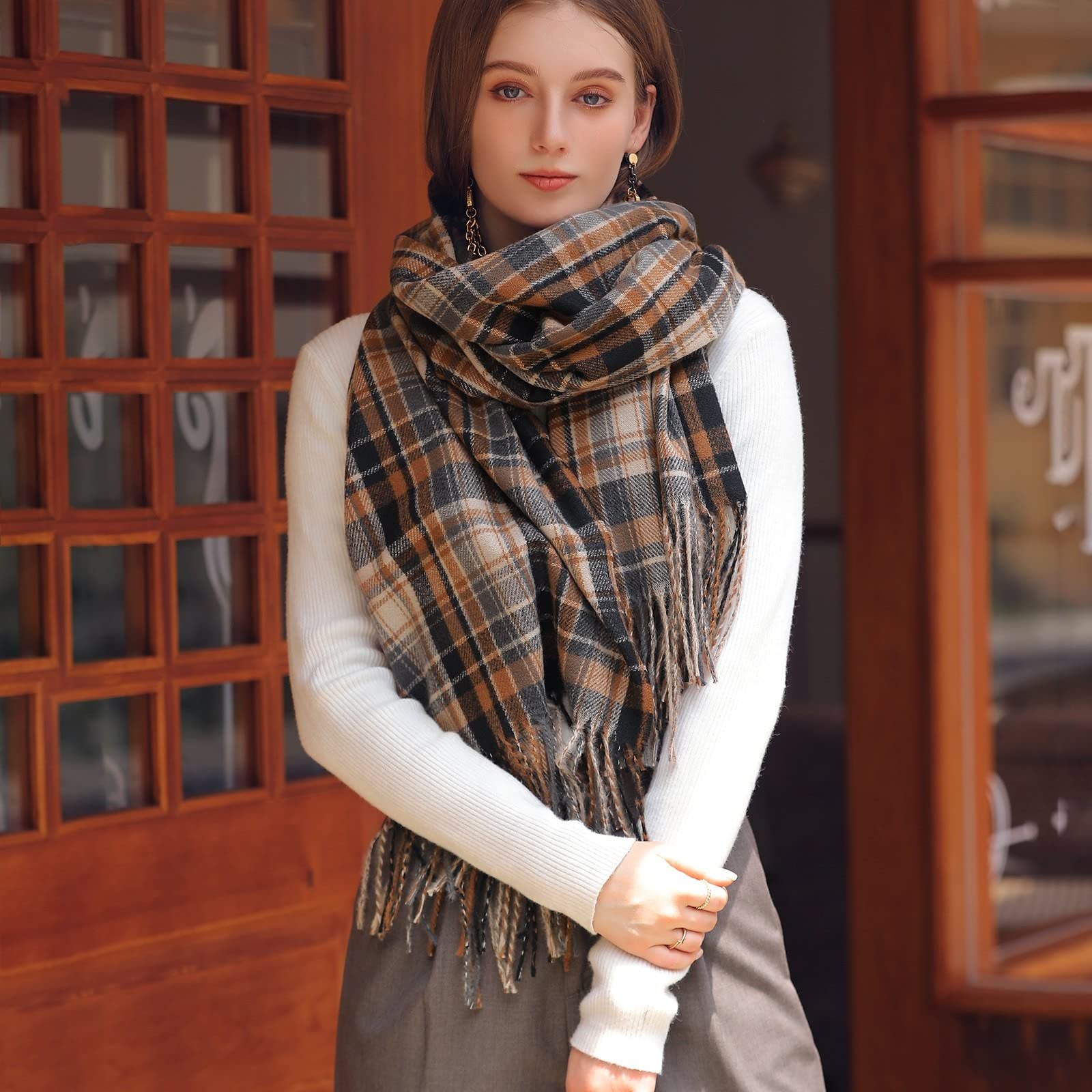 Sciarpa Scozzese Colorata Autunno e Inverno per Donna Sciarpa Calda con Frange ispessente Sciarpa da Uomo(E-A)