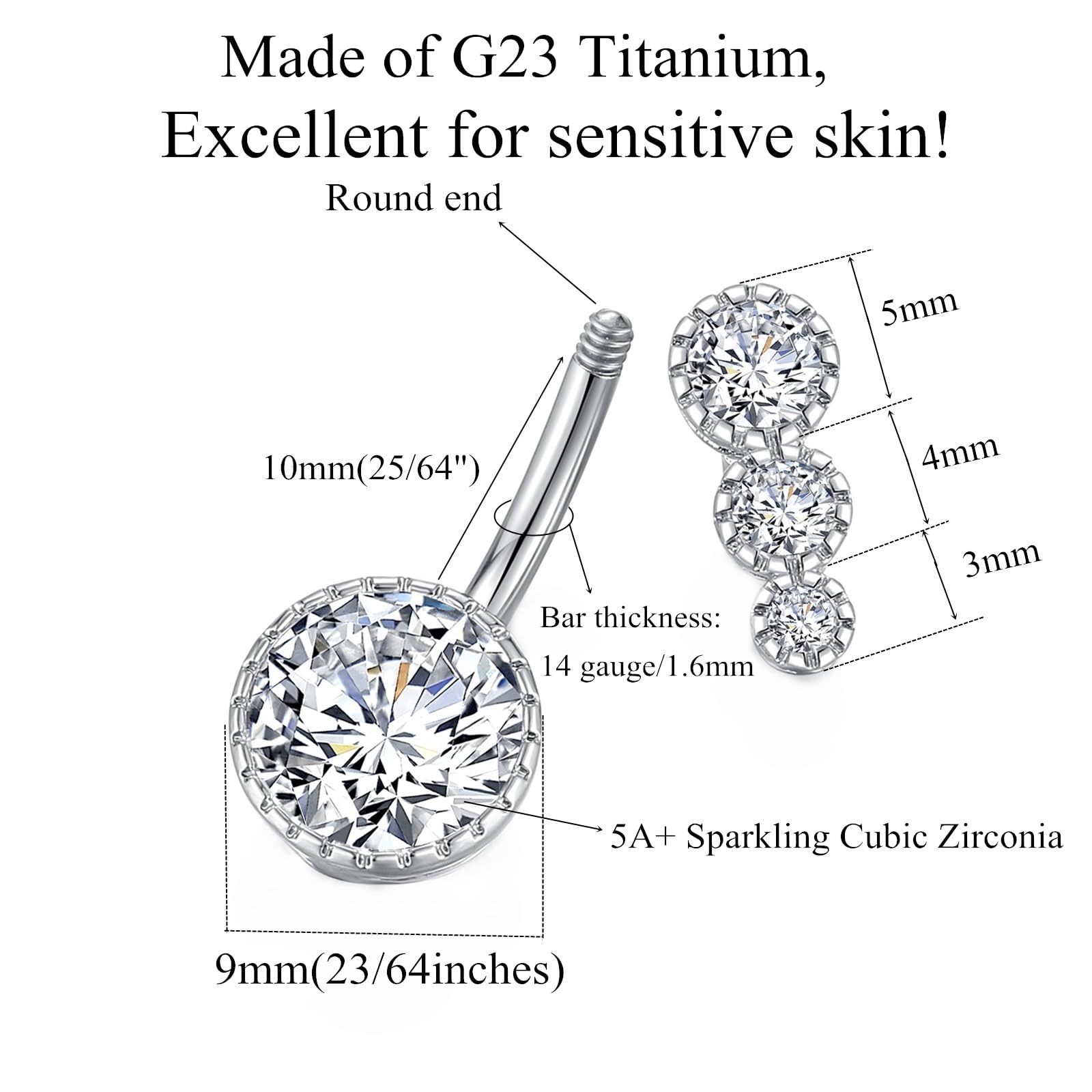 G23 tytanowy kolczyk do pępka przezroczysty CZ pierścienie do pępka pierścienie do pępka biżuteria do piercingu brzucha biżuteria do ciała 14 g 14 mm 12 mm 10 mm 8 mm