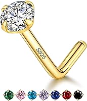 Vista 12 de Aretes de nariz chapados en oro de 14 quilates en forma de L para mujeres y hombres, 0.71 onzas, pequeño en forma de L, calibre 20, piercing
