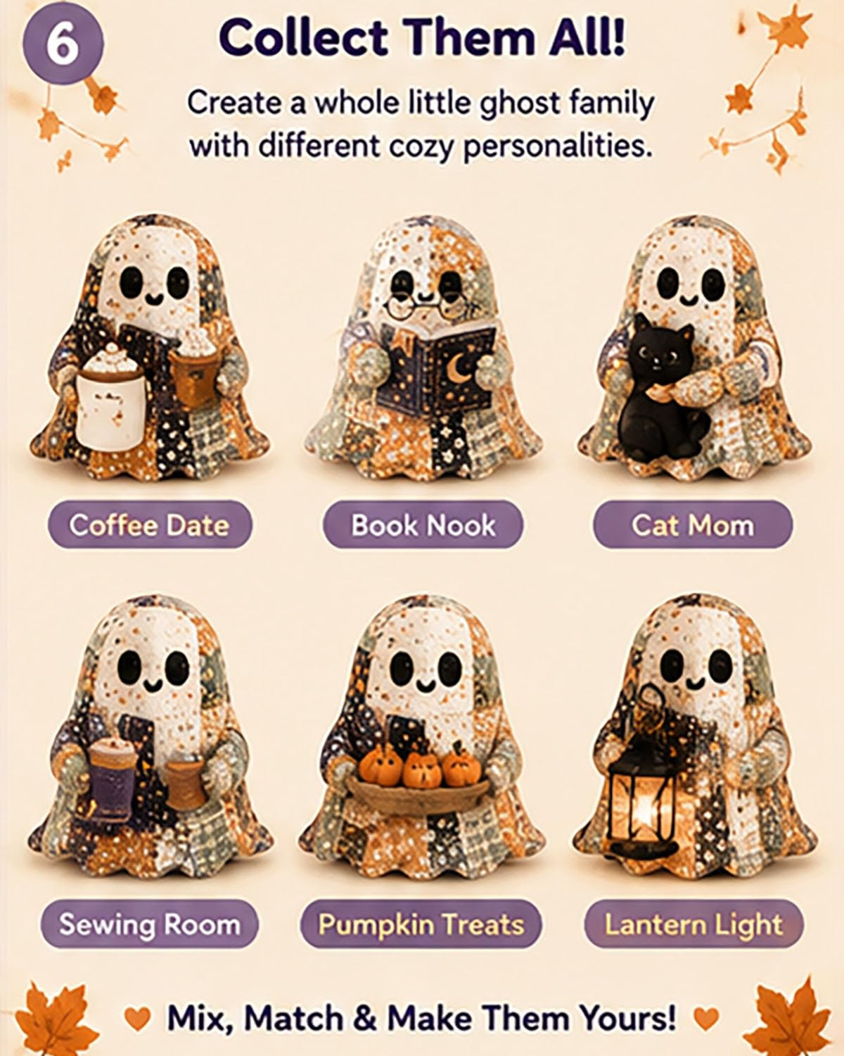 Little Ghost's Cozy Halloween DIY Patchwork Kit, Adorno de decoración Hecho a Mano, Regalo con Tela precortada, Kit de artesanía de Costura de Felpa de Fantasma Lindo Retro
