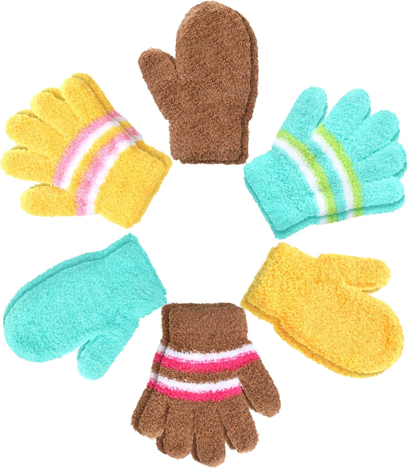 SATINIOR 6 Pairs Kids Toddler Knitted Gloves Winter Warm Stretchy Mittens Soft Lightweight Mittens for Boys and Girls