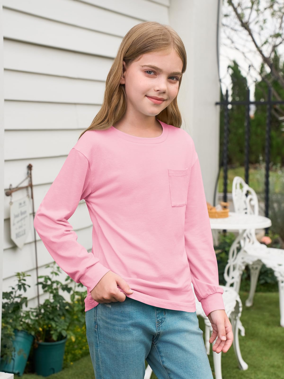 Haloumoning Camisas de manga larga para niñas con cuello redondo suave