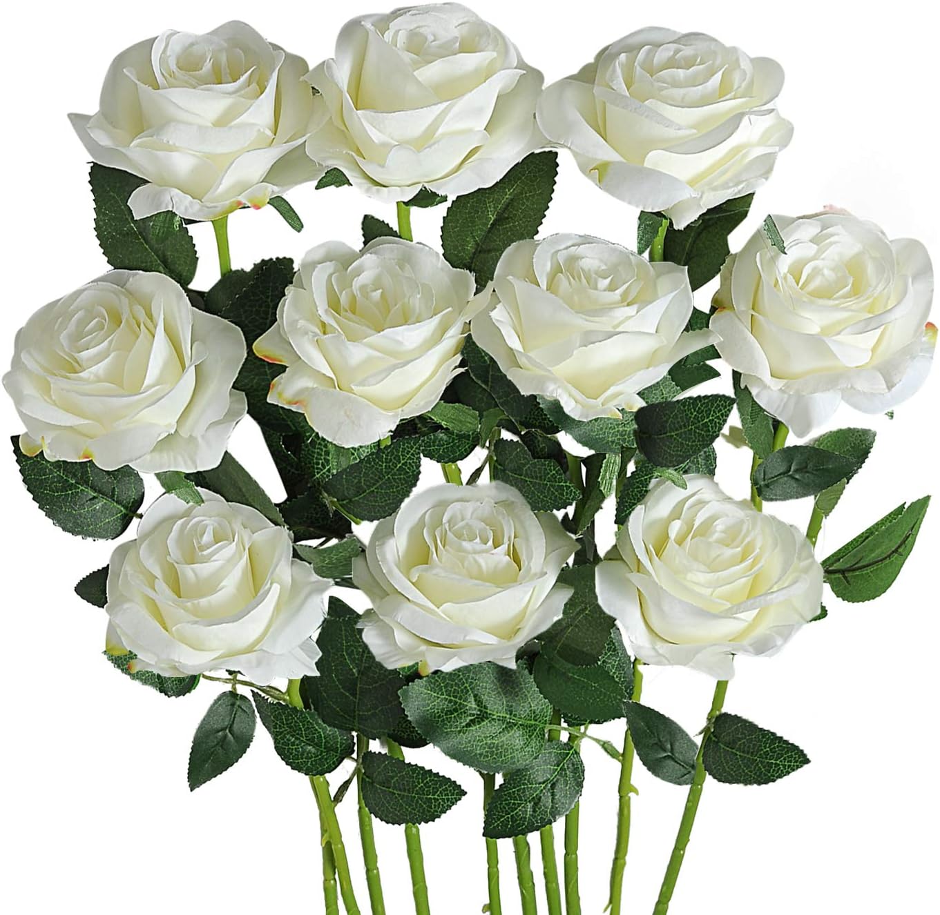 FLLOJOYA Artificial Roses for Decorations White Artificial Flowers Roses Long Stem Artificial Fake Rose for Wedding Party Home Decor/Off White Silk Rose