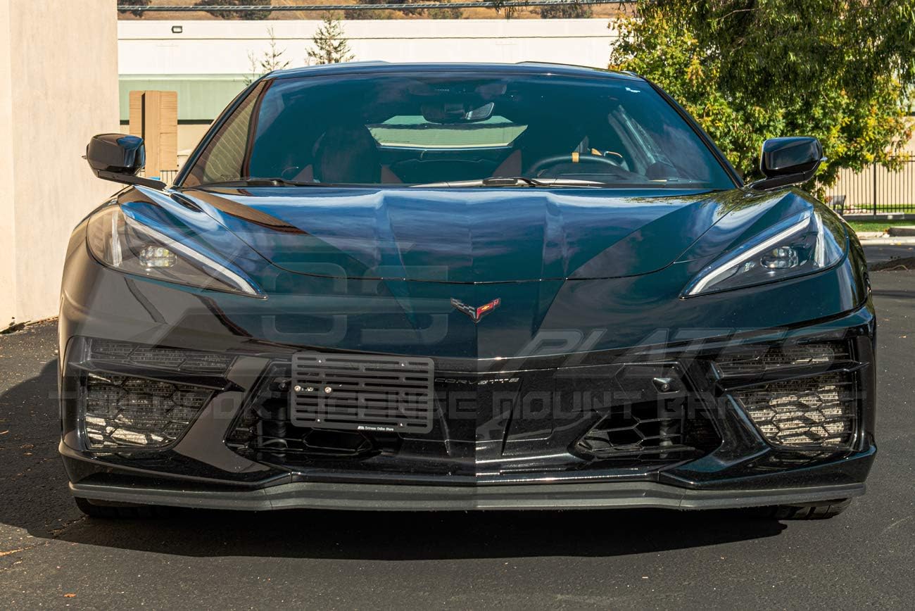 Extreme Online Store Replacement for 2020-Present Chevrolet Corvette C8 Models | EOS Plate Version 2 Full Sized Front Bumper Tow Hook License Plate Relocator Mount Bracket Tow-532-V2