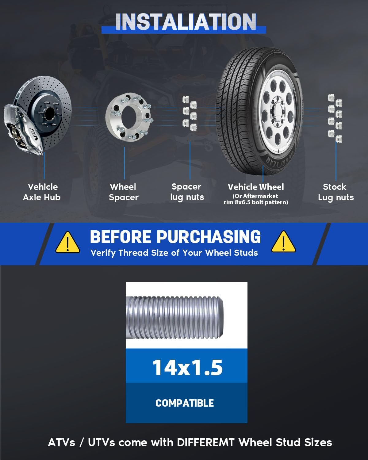 ECCPP 4PCS change bolt pattern from 6x5.5 to 8x6.5 Conversion Wheel Adapters 2" inch for Chevrolet Silverado 1500 1999-2023| for Chevrolet Tahoe 1995-2023| for Sierra 1500 1999-2023(Only 8x6.5 Wheels)