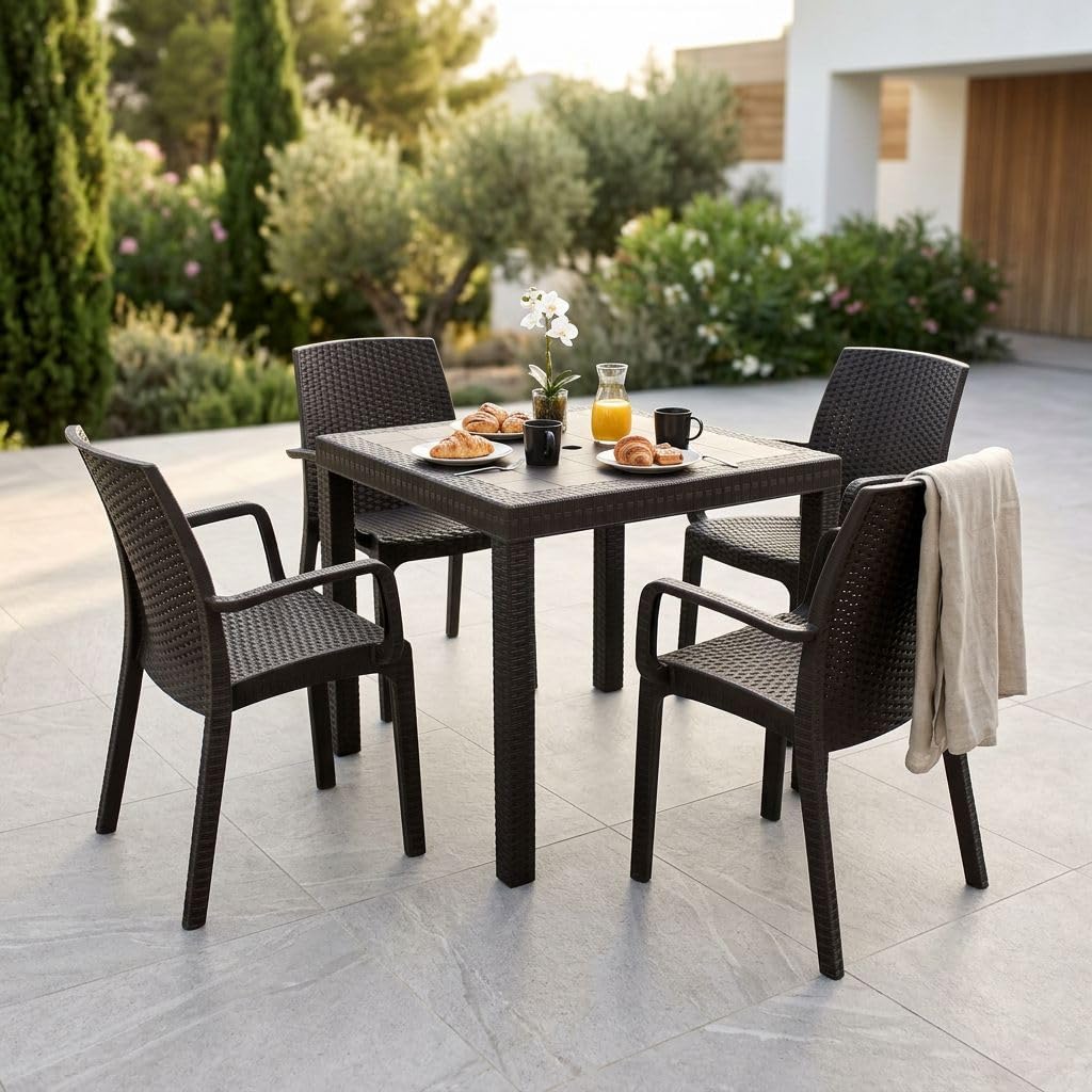milani home CALIGOLA - set tavolo in alluminio e teak cm 80 x 80 x 74 h con 4 poltrone Alma