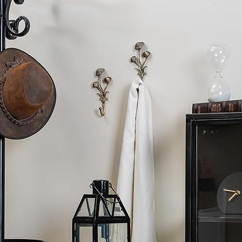 Miniatura 2 de SOFFEE DESIGN 2 ganchos de metal dorado con forma de hongos 3D, para entrada, baño, dormitorio, decoración de granja