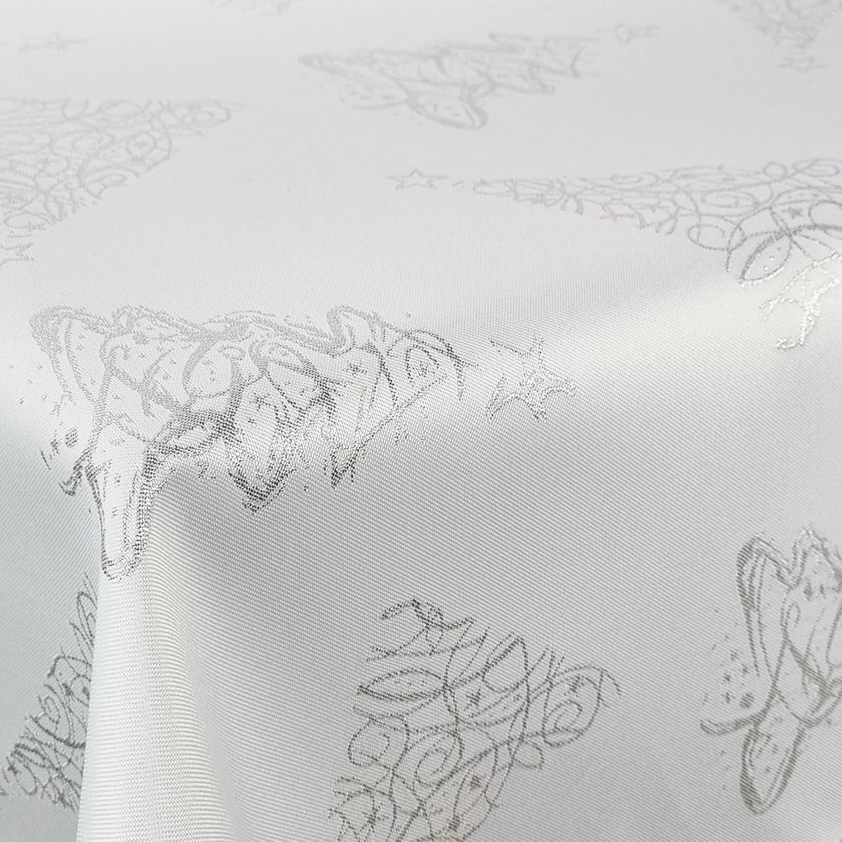 Tovaglia natalizia argento bianco abete – double face e antimacchia – (Z-3401) 130 x 300 cm