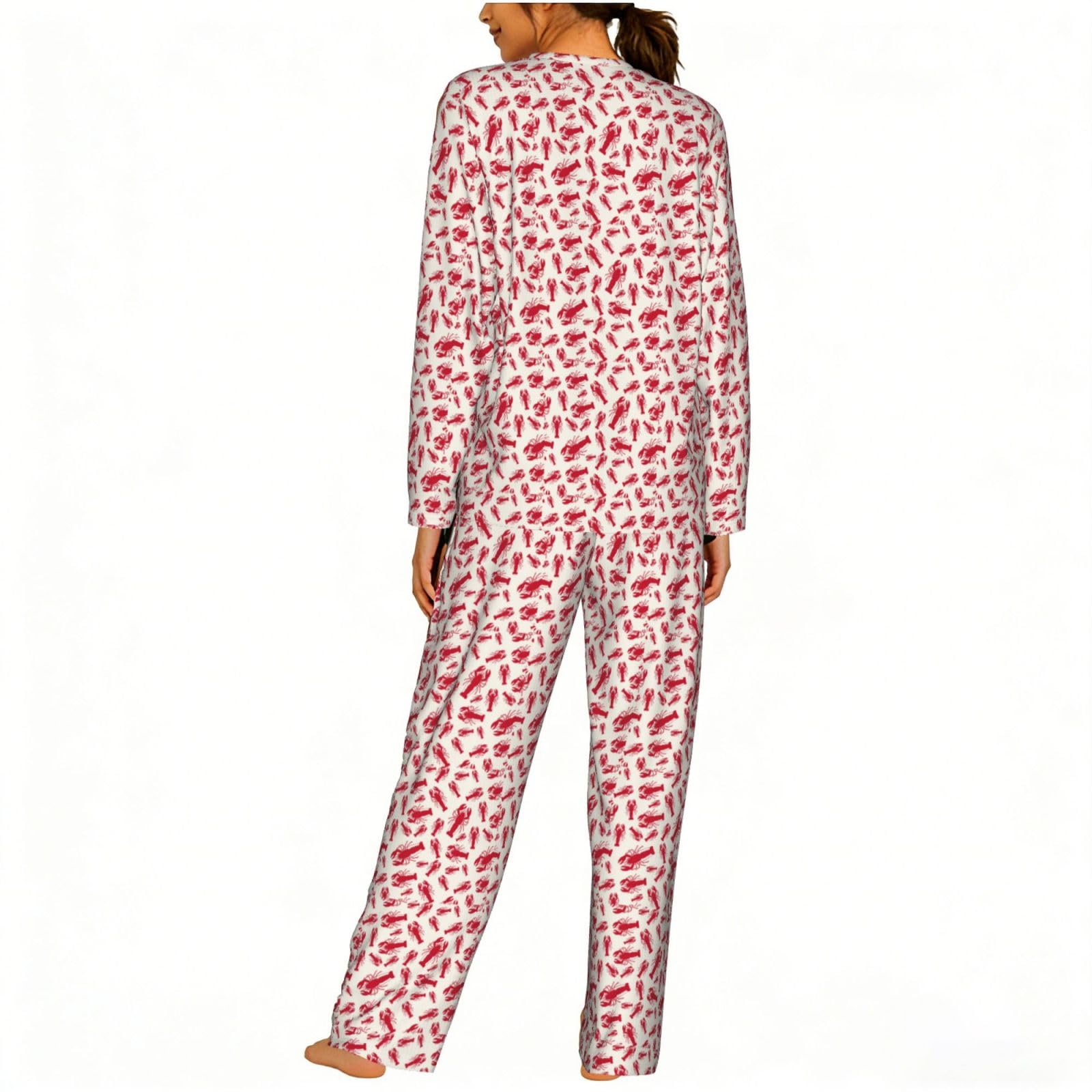 Pigiama abbinato a maniche lunghe da donna con stampa aragosta rossa morbida elastica coulisse casual Daywear