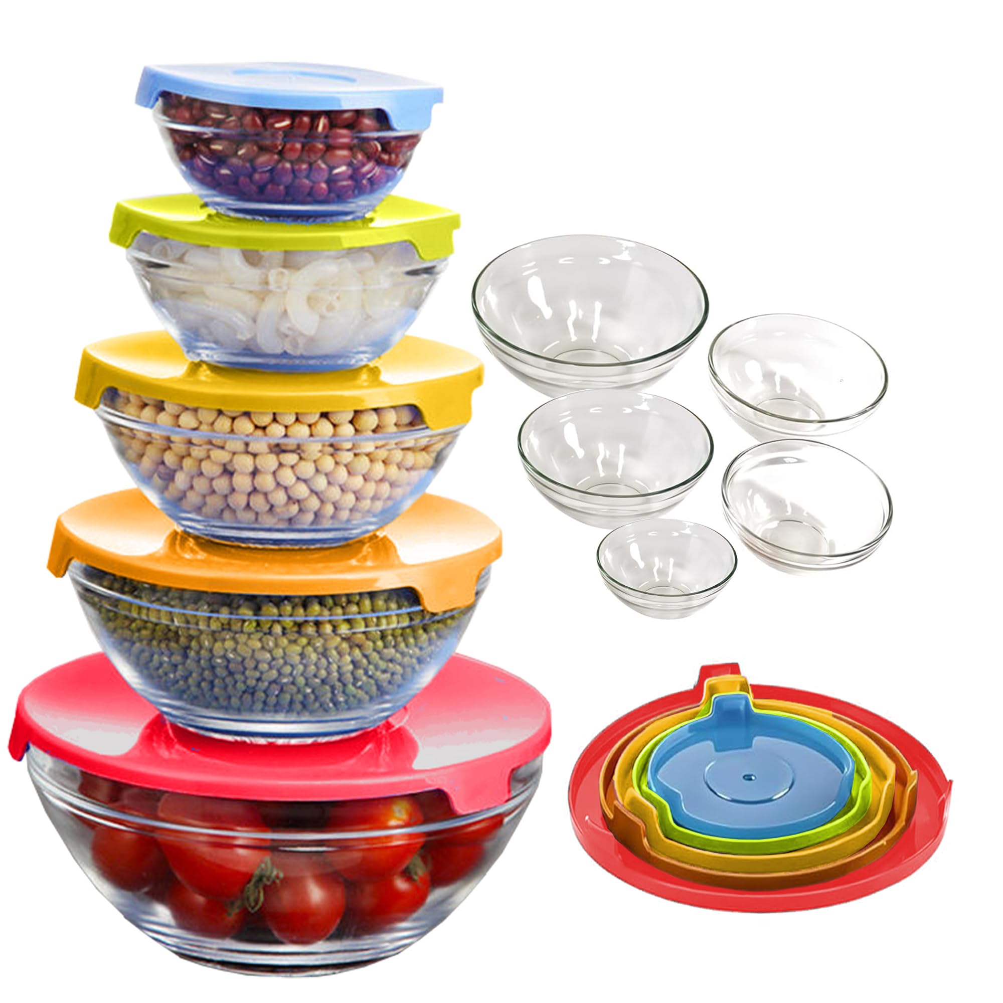 ATEK 5 Piece Glass Food Storage Containers with Lids, Meal Prep Bowl Set