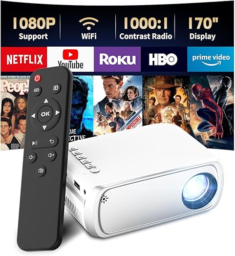 Mini proyector con WiFi, proyector portátil para iPhone, proyector de películas HD 1080P, pequeño proyector de video para exteriores e interiores,