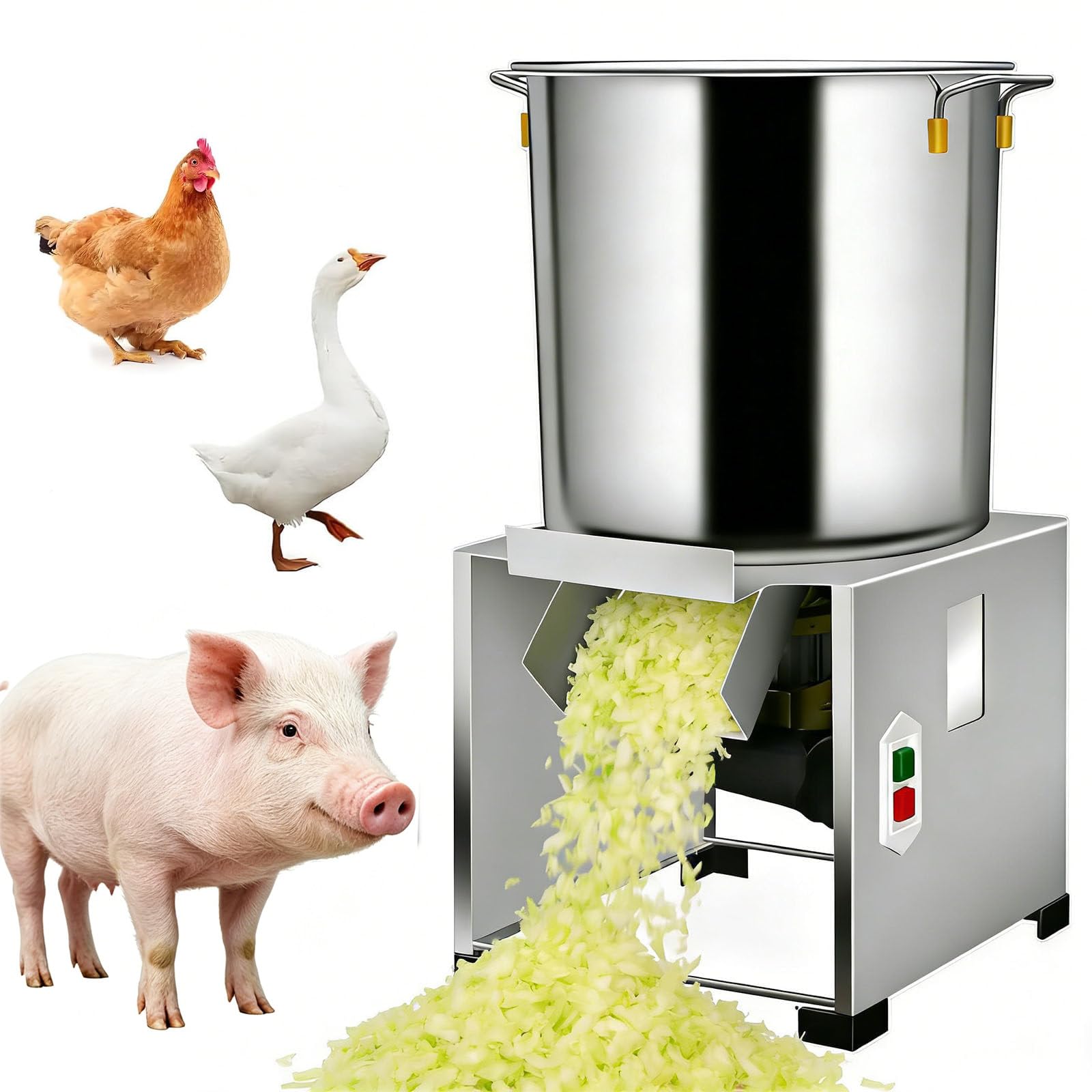 GSHSHOU Poultry Feed Processor, 1800W Small Household Breeding Crusher, Commercial Stainless Steel Vegetable Chopper, 75–200kg/h Output, for Farms, Livestock breeding, Pastures