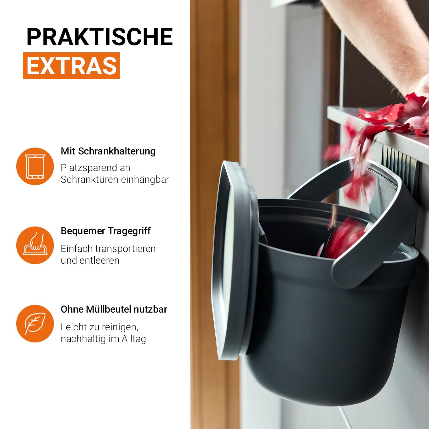 Garantia NOVA Biomülleimer Küche 5L Graphite Grey - Geruchsdichter Komposteimer für Küchenabfälle - Kleiner Biomüll Behälter Spülmaschinenfest & Innensieb - Qualität aus Deutschland