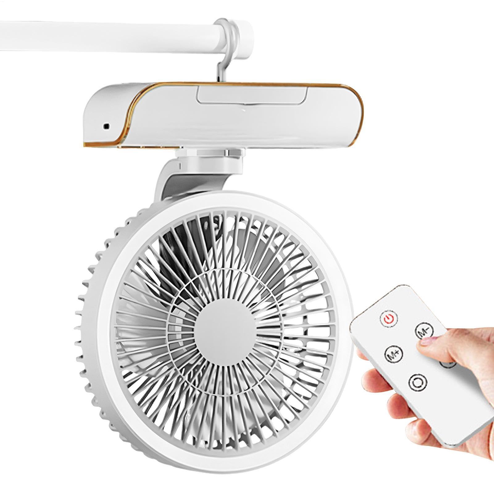 Ventilateur circulaire - Ventilateur mural à télécommande | oscille vers la gauche et la droite, 5 vitesses de vent, éclairage à 2 vitesses pour table de chevet, salon