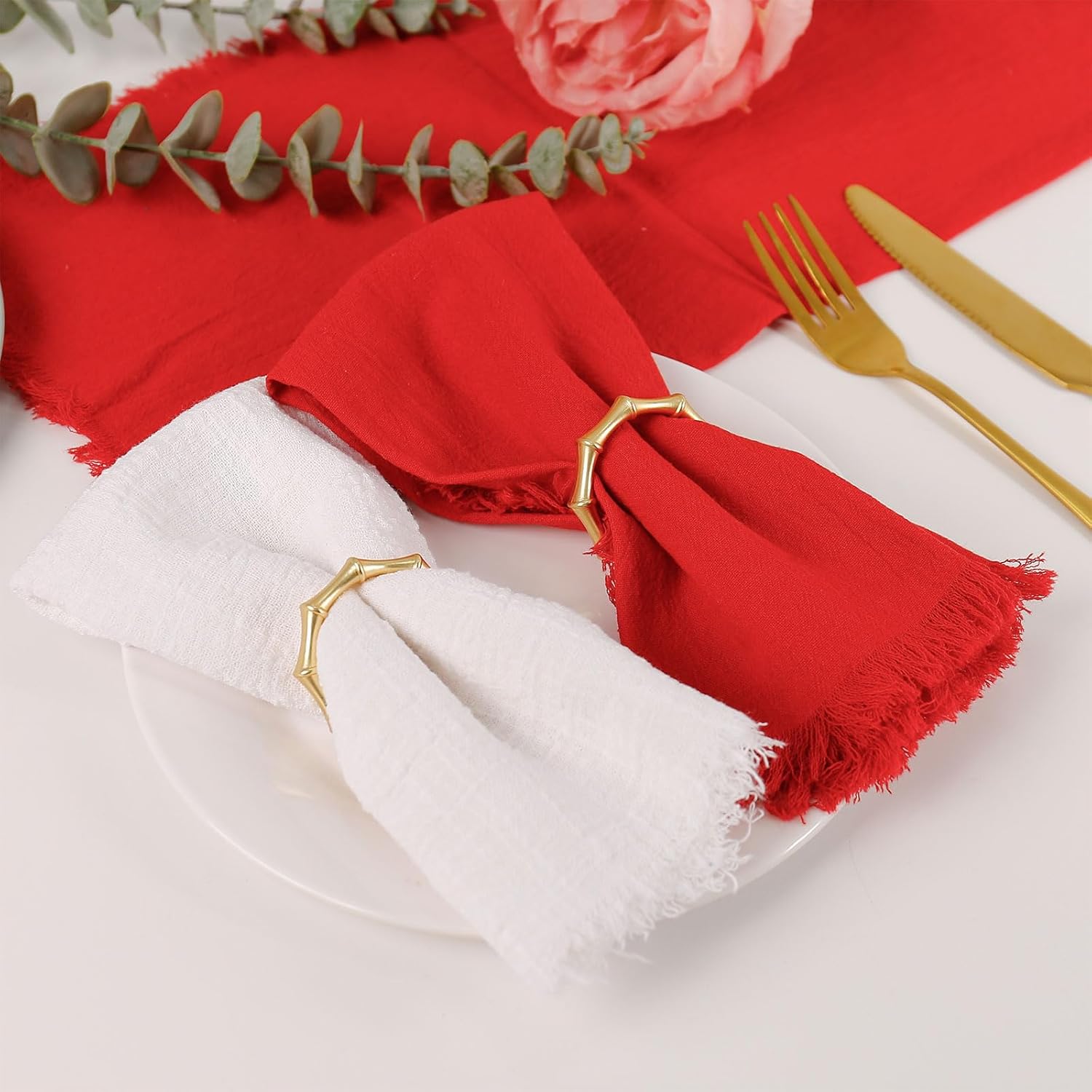 Gold Metal Bamboo Napkin Rings Set of 12-Inspired Gold Napkin Rings - Enhance Your Table Decor for Weddings, Family Dinners, Parties, Christmas, Thanksgiving, and Birthdays
