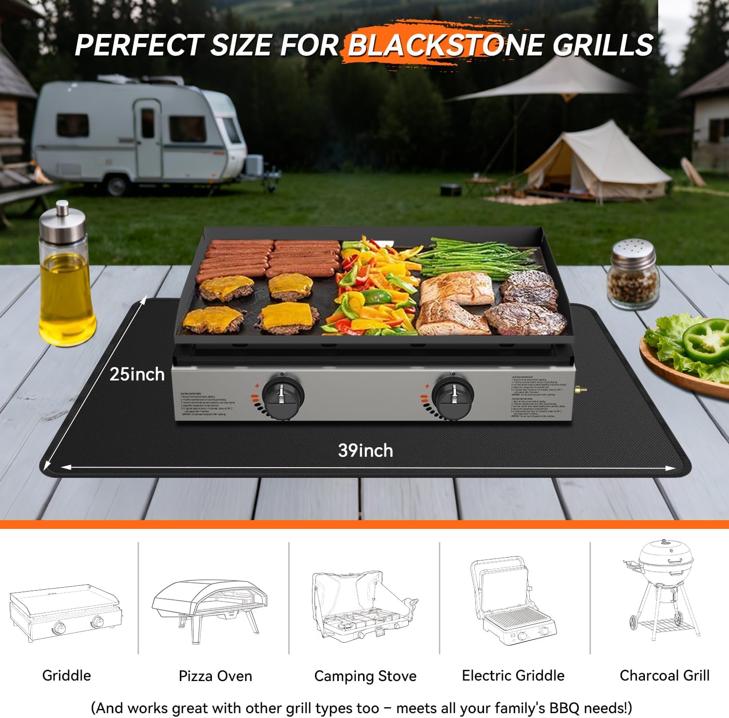 25x39 inches Under Grill Mats for Blackstone, Double-Sided Fireproof Outdoor Grill Protective Mat, Oilproof Waterproof BBQ Fire Pit Fireplace Mat