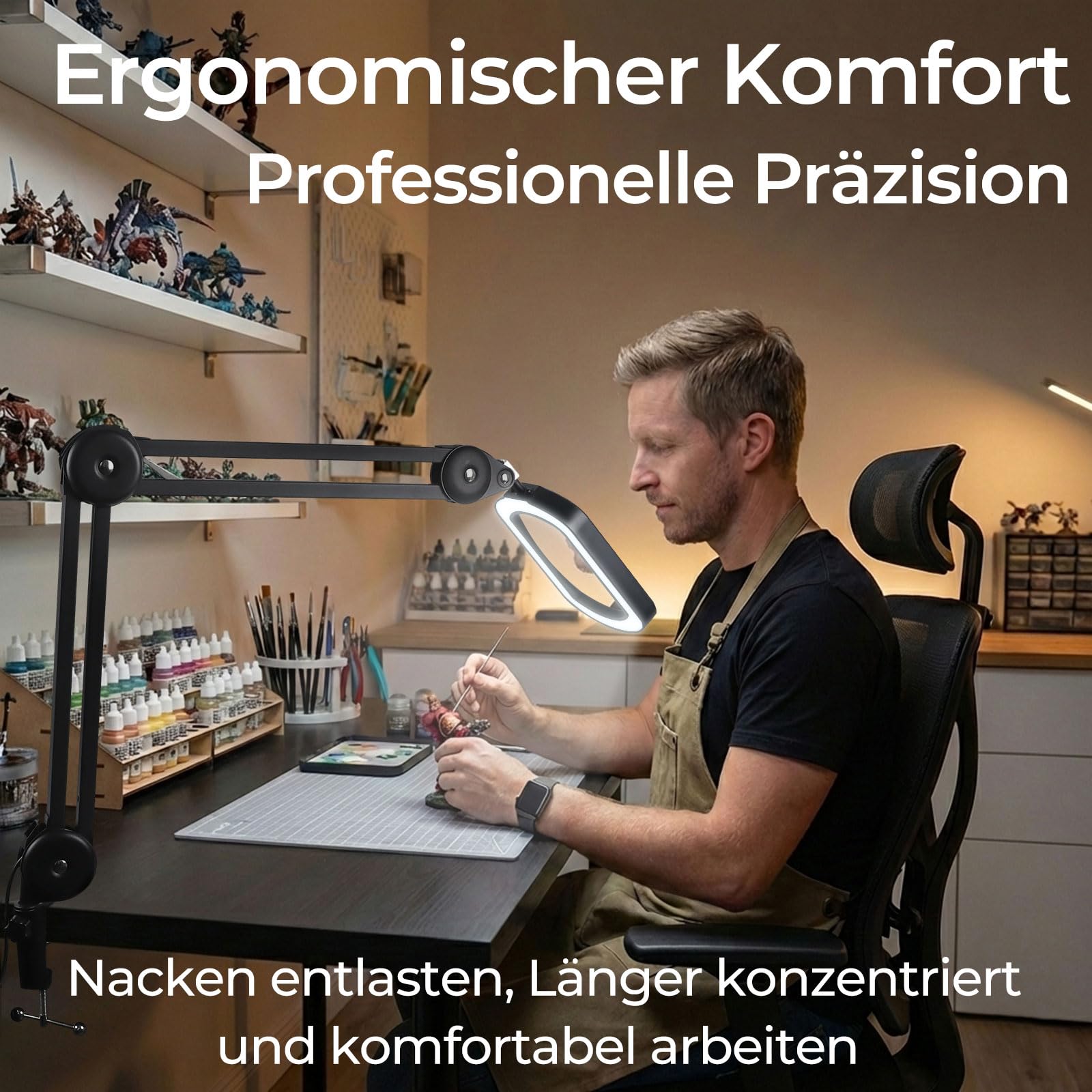 Rechteckige Lupe mit Licht und Ständer,Elegantem Federarm