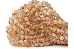 60PCS 6mm Natural Yellow Feather Citrine Gemstone Round Loose Beads for Jewelry Making