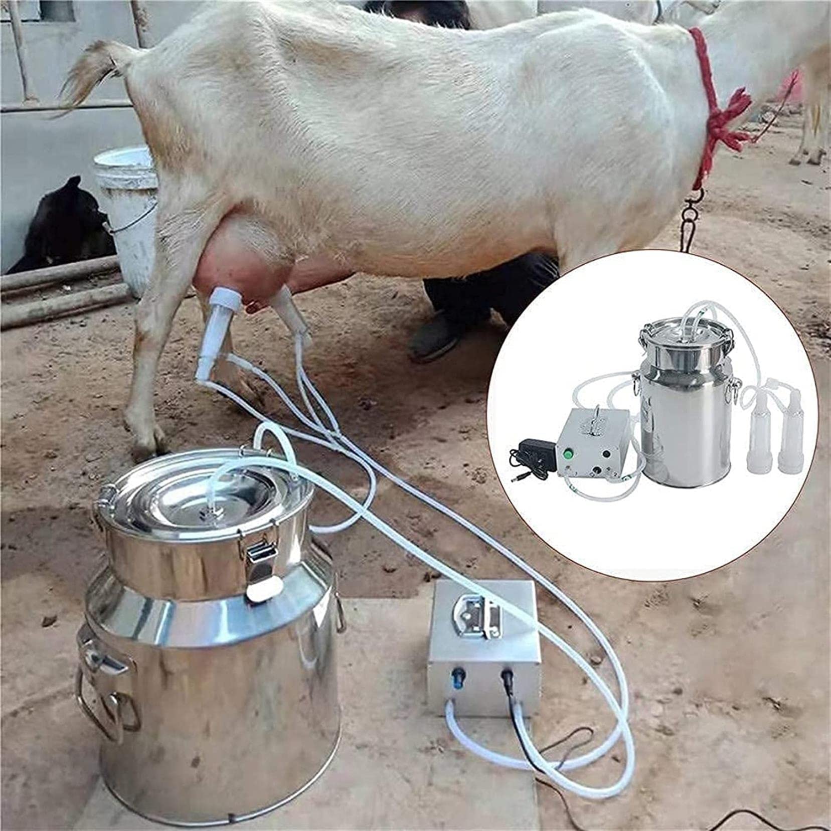 TEmkin Ordeñadora De Vacas Ordeñadora Eléctrica De 14L,Máquina De Ordeño con Bomba De Succión por Pulsación De Vacío,para Equipos De Ordeño De Ganado De Carne De Granja O Familia