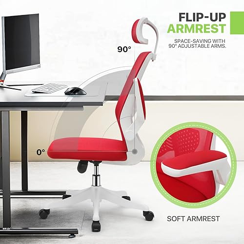 Miniatura 5 de Magshion Silla de oficina, función de inclinación, reposacabezas ajustable con brazos abatibles, soporte lumbar, silla de oficina, sillas de