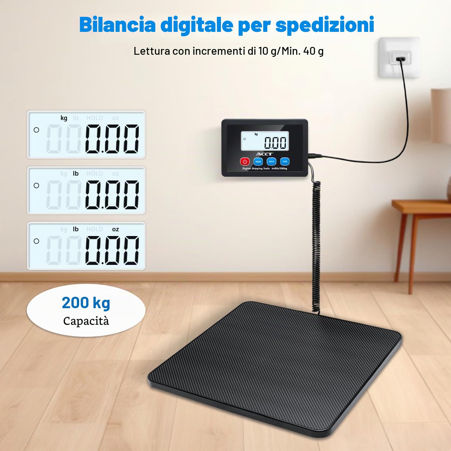Bilancia postale digitale da 440 lb, con funzione Hold/Tara, spegnimento automatico per pacchetti/piccole imprese/bagagli/ufficio
