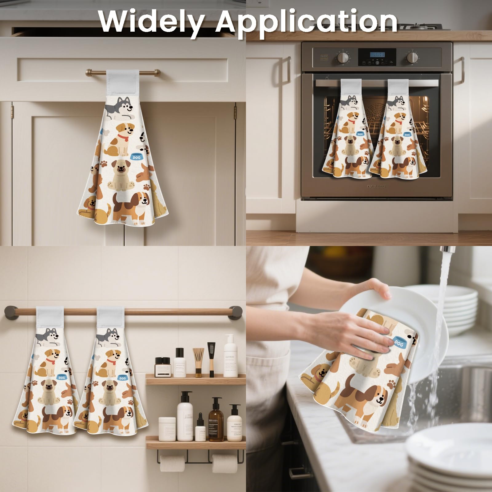 CUTHOLLOW Cartoon Puppy Hanging Kitchen Towels with Loop, Set of 2 - Image 4