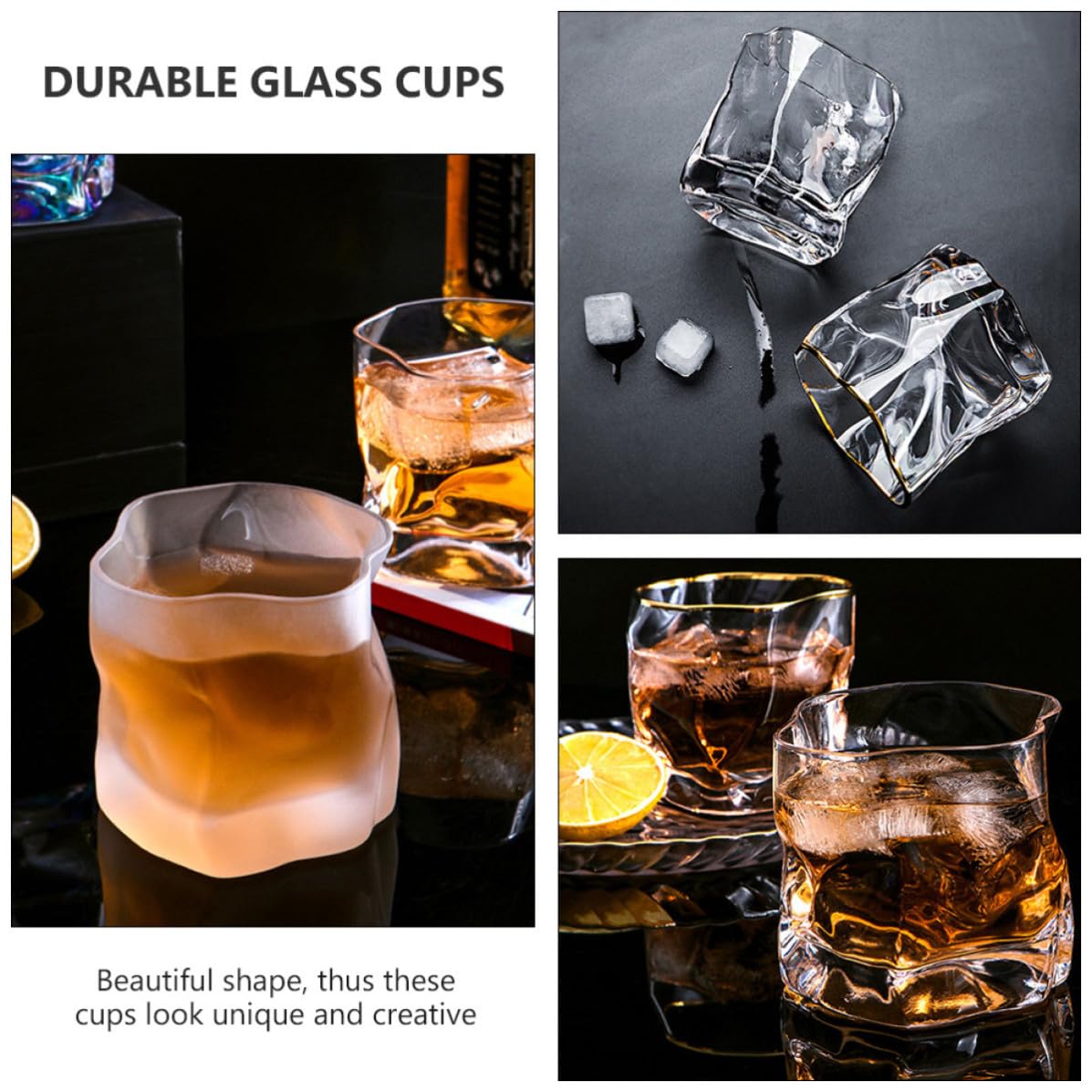 OSALADI Vasos de Whisky de Vidrio Reutilizables y Seguros para Uso en Restaurantes y Hogares, Juego de 3 Piezas Diseño Creativo y Único