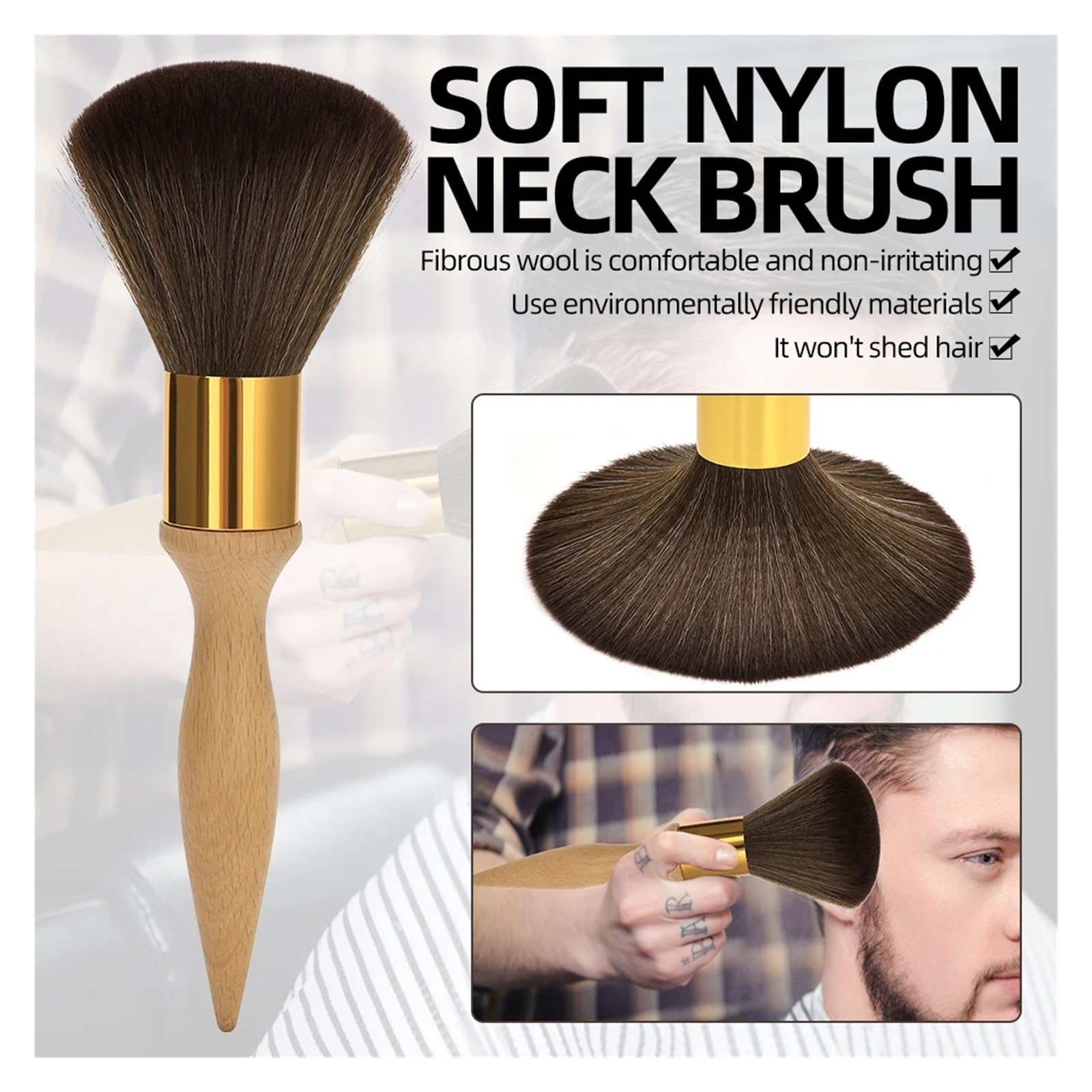 Salón De Peluquería Profesional Antiestático Herramienta De Estilismo Cepillo Suave Cuello Cara Eliminación De Polvo Cepillo De Limpieza Mango De Madera(F)