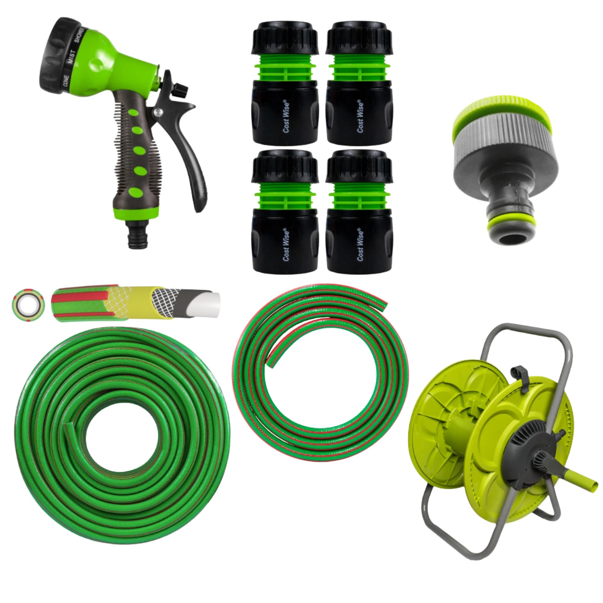 Ap Supplies Women's Kit 21 Garden Hose Reel Cart Set With 50M Premium Hose, 8-Pattern Spray Gun, Tap And Hose Connectors