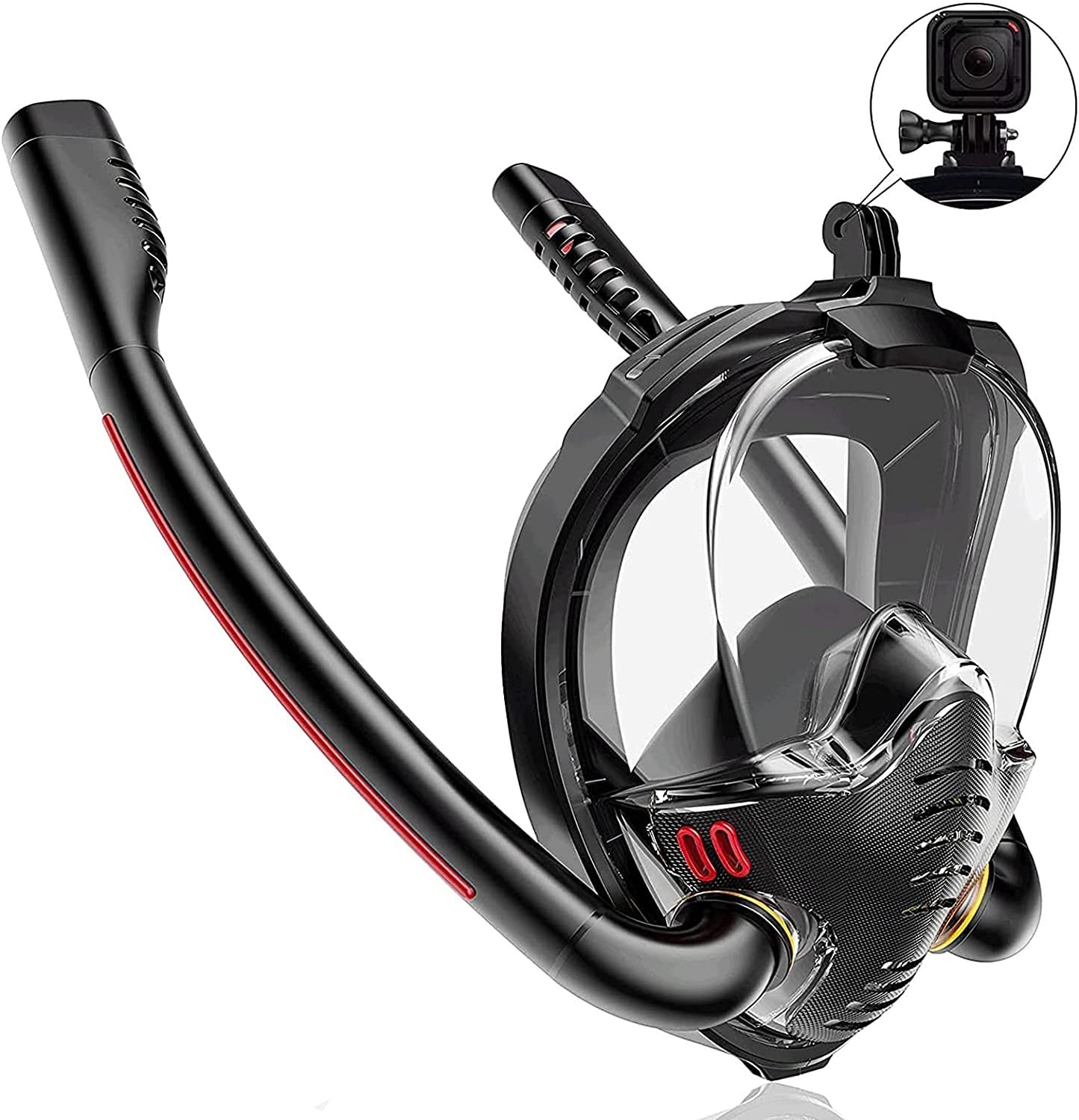 Diving Masks Full Face Snorkel Mask,Snorkeling Gear,Dry Top Breathing System Double-Tube Set with Camera Mount Anti-Leak Swimming Mask for Adults Youth Kids LQHZWYC (Size : L-XL)