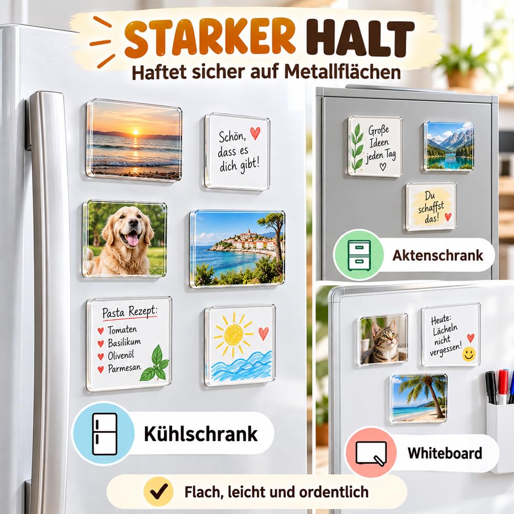 DIY Acrylic Fridge Magnet Kit,3 mm Dick Verschiedene GrößEn DIY-Bastelset FüR KüHlschrankmagnete,FüR KüChen, BüRos Und Klassenzimmer Sowie FüR Personalisierte Geschenke (30PCS - 5 * 8 CM)