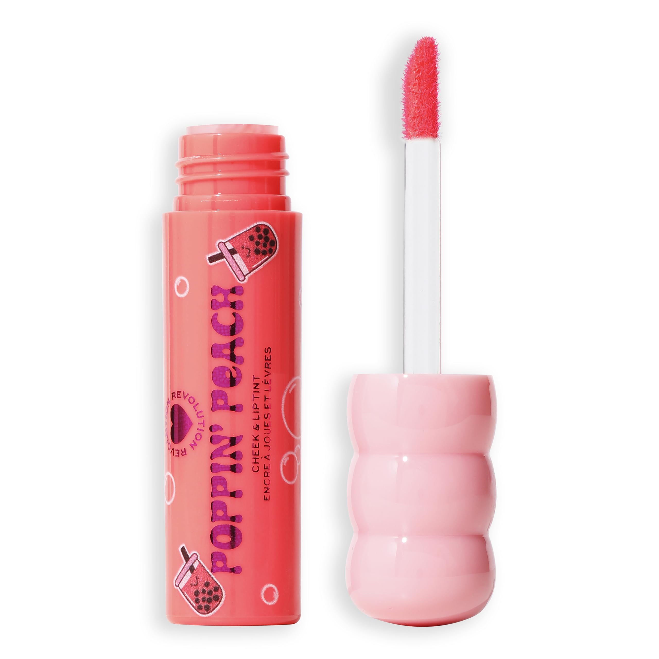 I Heart Revolution Bubble Tea Milky Blush + Lip Tint, Hydrating All-In-One Face Tint Infused With Matcha Green Tea, Vegan & Cruelty-Free, Poppin' Peach