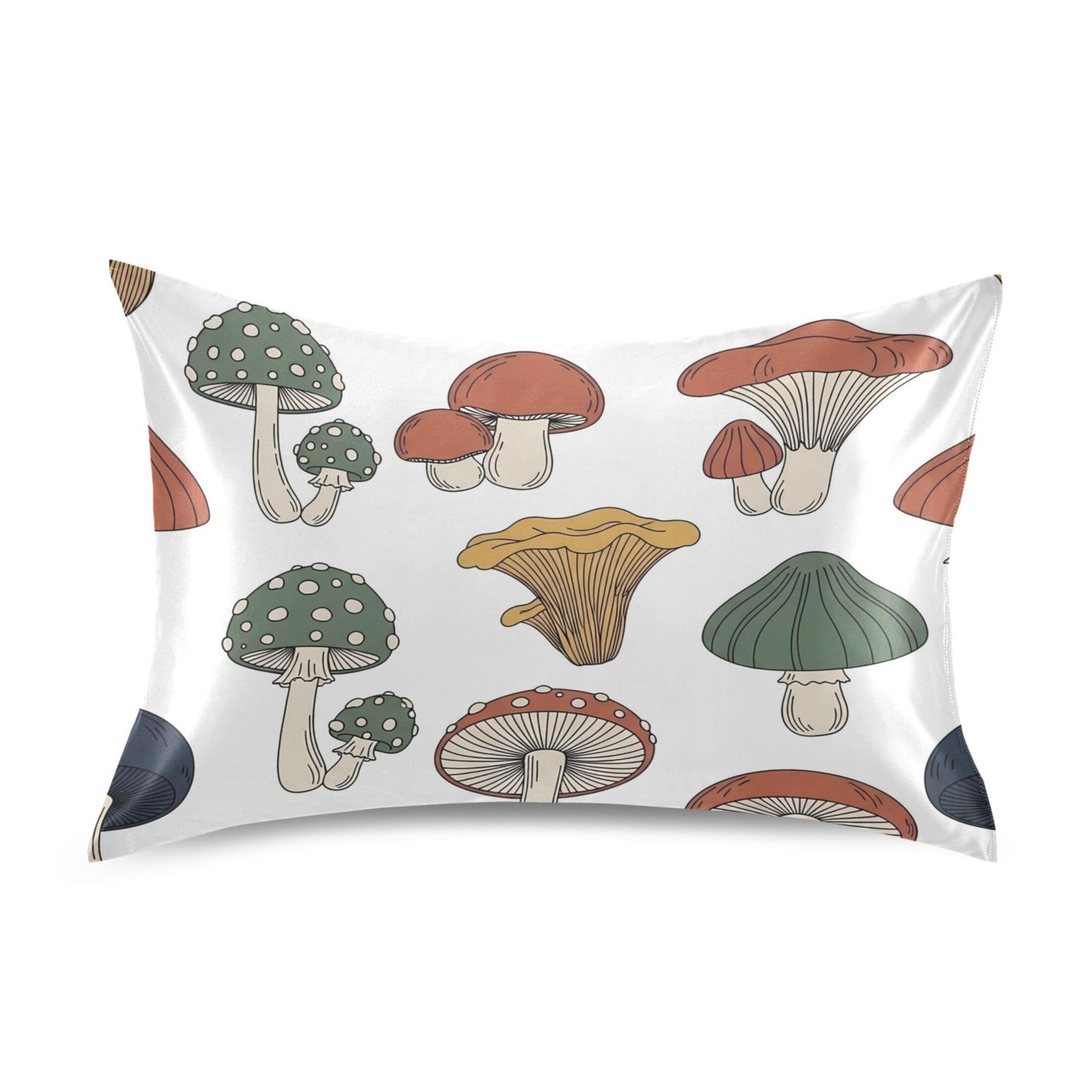 Fuauuyl Pillowcase King Size 20x40 in, Mushrooms Soft Breathable Satin Pillow Case for Hair and Skin with Envelope Closure Wrinkle-Free