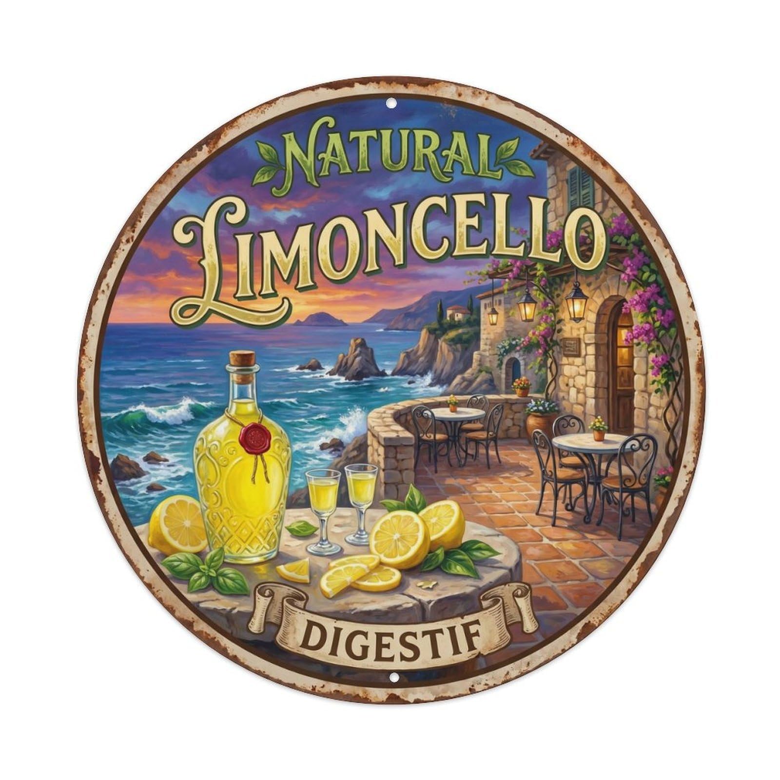 Coastal Limoncello Spirit Vintage Metal Tin Sign Plaque Wall Decor for Cafe, Club, Garden Round Metal Poster 8x8Inch