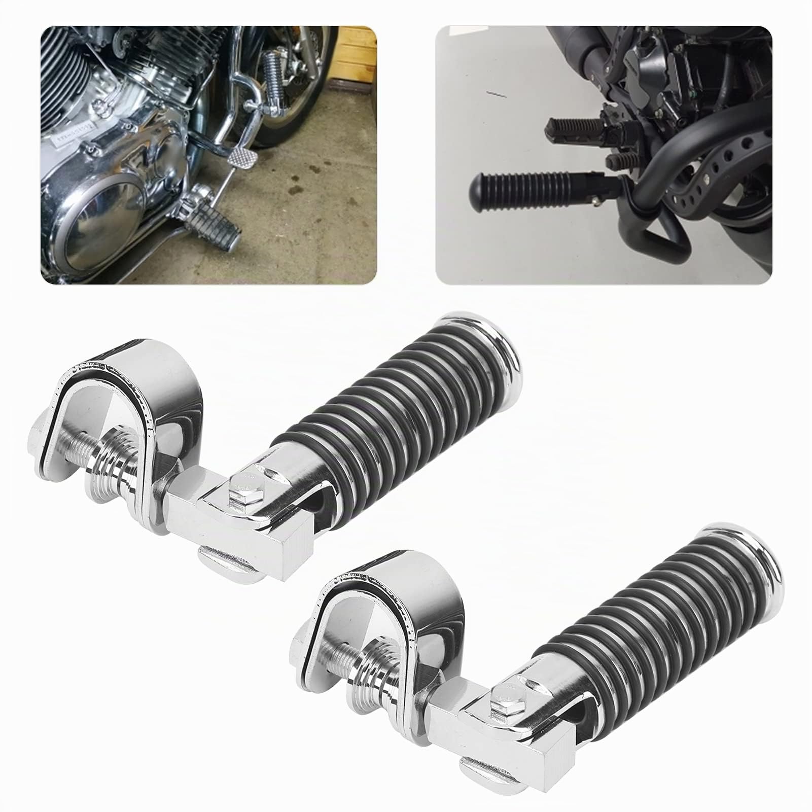 Tbest Par de Reposapiés para Motocicleta con Abrazadera para Barra de Choque de Motor de 1 Pulgada (Plata)