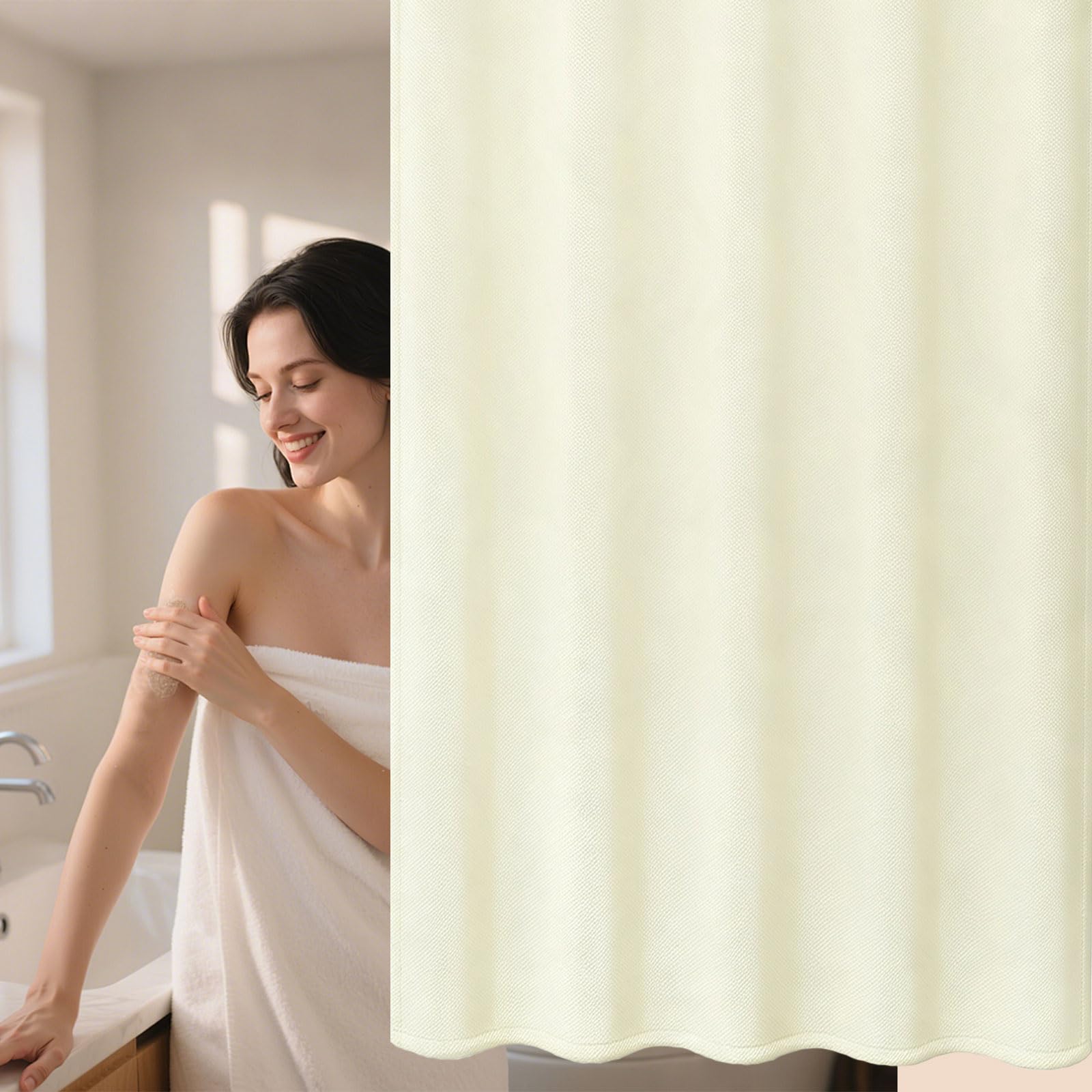 Duschvorhang Anti-Schimmel 125 x 180 cm Polyester Wasserdicht Anti-Schimmel Badezimmervorhang mit Haken Beschwerter Saum für Badezimmer, Badewanne, Beige