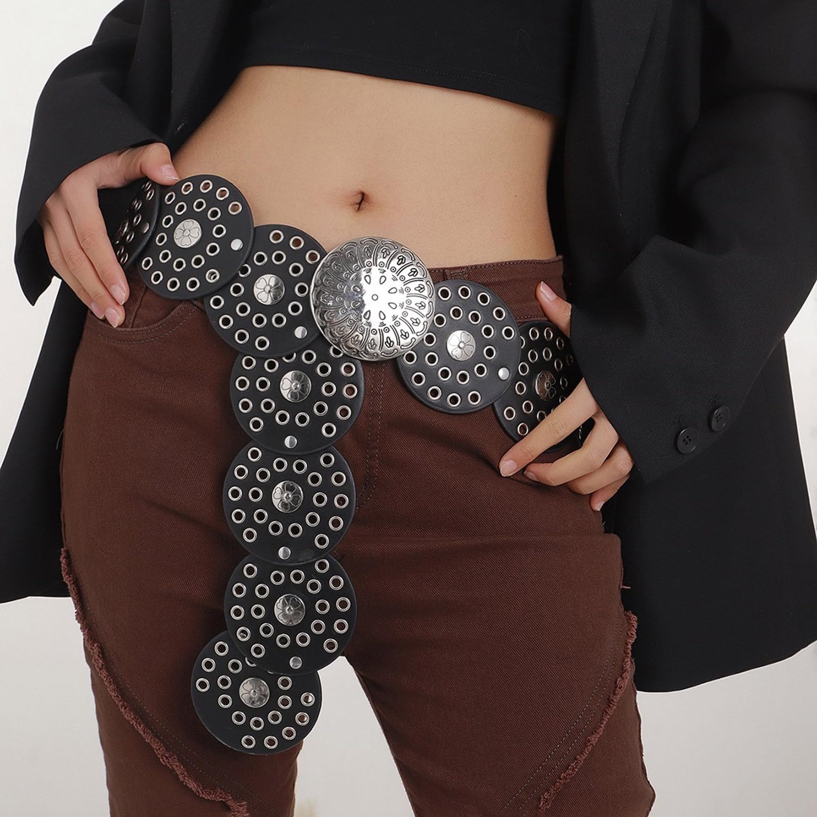 Cinturón de Cuero de PU Occidental, cinturón de Cintura Ajustable de Longitud para niñas y Mujeres, cinturón con Ojales para Abrigos, Faldas, Vaqueros, Decoraciones