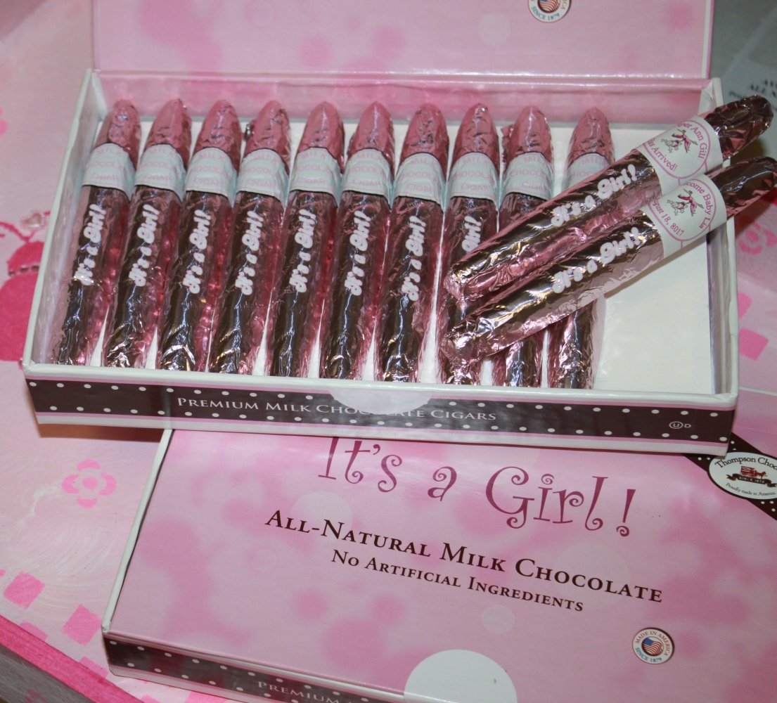 Custom Pink It's a Girl Chocolate Cigars Box of 24 with Personalized Bands