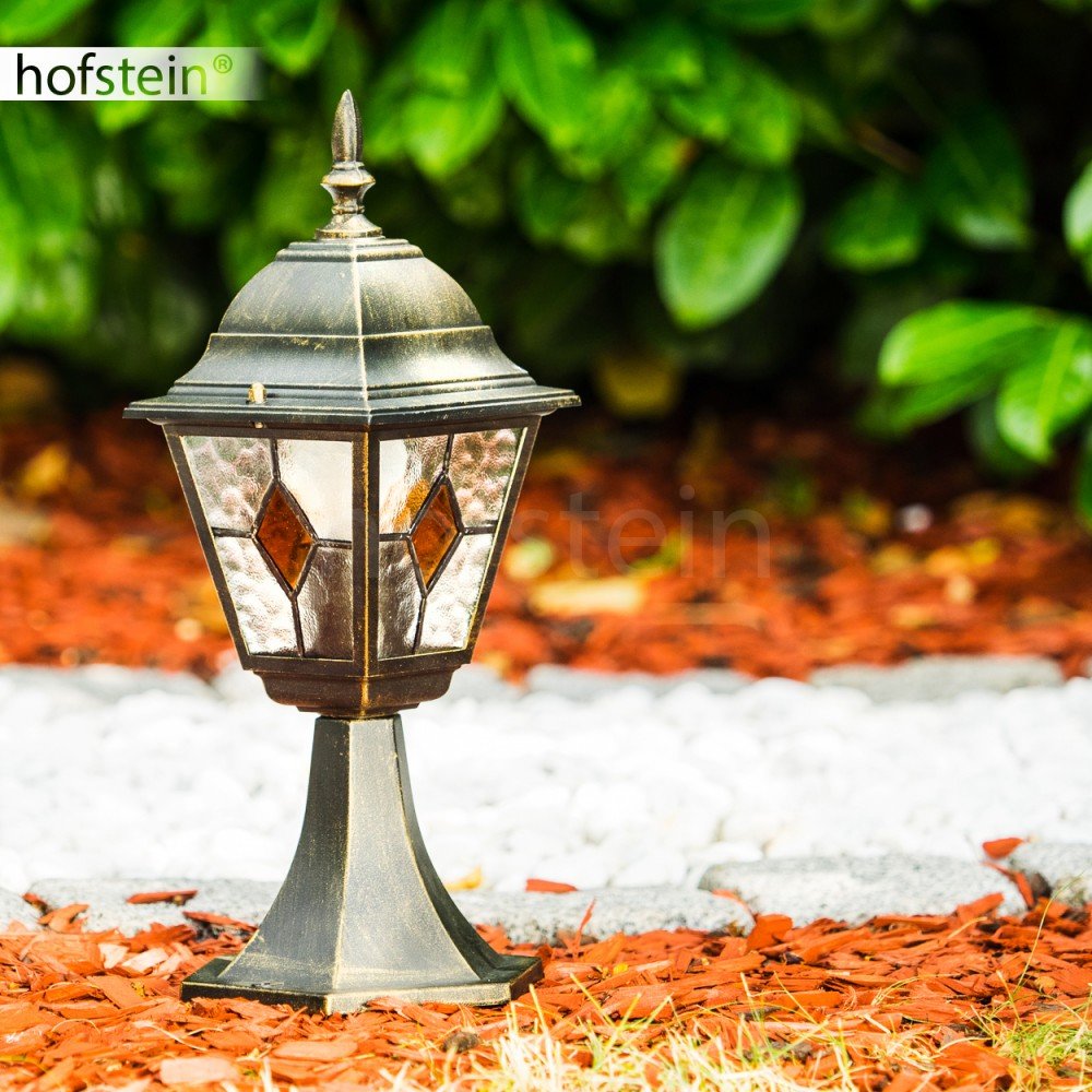 Lámpara de exterior Antibes, lámpara de pie de aspecto antiguo, aluminio fundido en marrón/oro con cristales, luz de camino de 40 cm, lámpara de jardín retro/vintage, E27, IP44, sin bombilla(s)