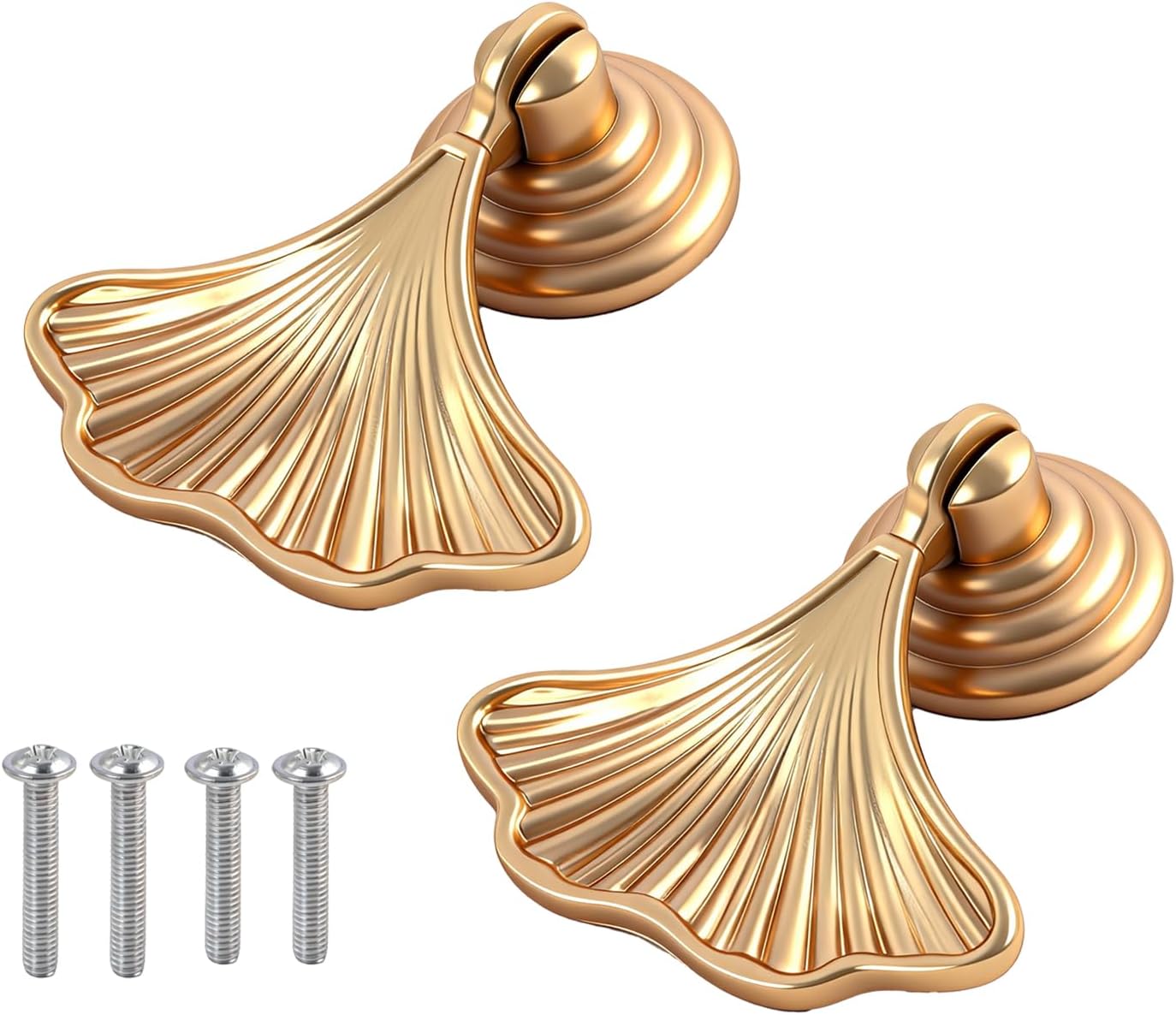 Gold Cabinet Knobs and Drawer Pulls, with Mounting Hardware Ginkgo Leaf Design Zinc Alloy Construction Grandmillennial Home, for Furniture Dresser Kitchen Bathroom Cabinets Decor(2 Pcs)