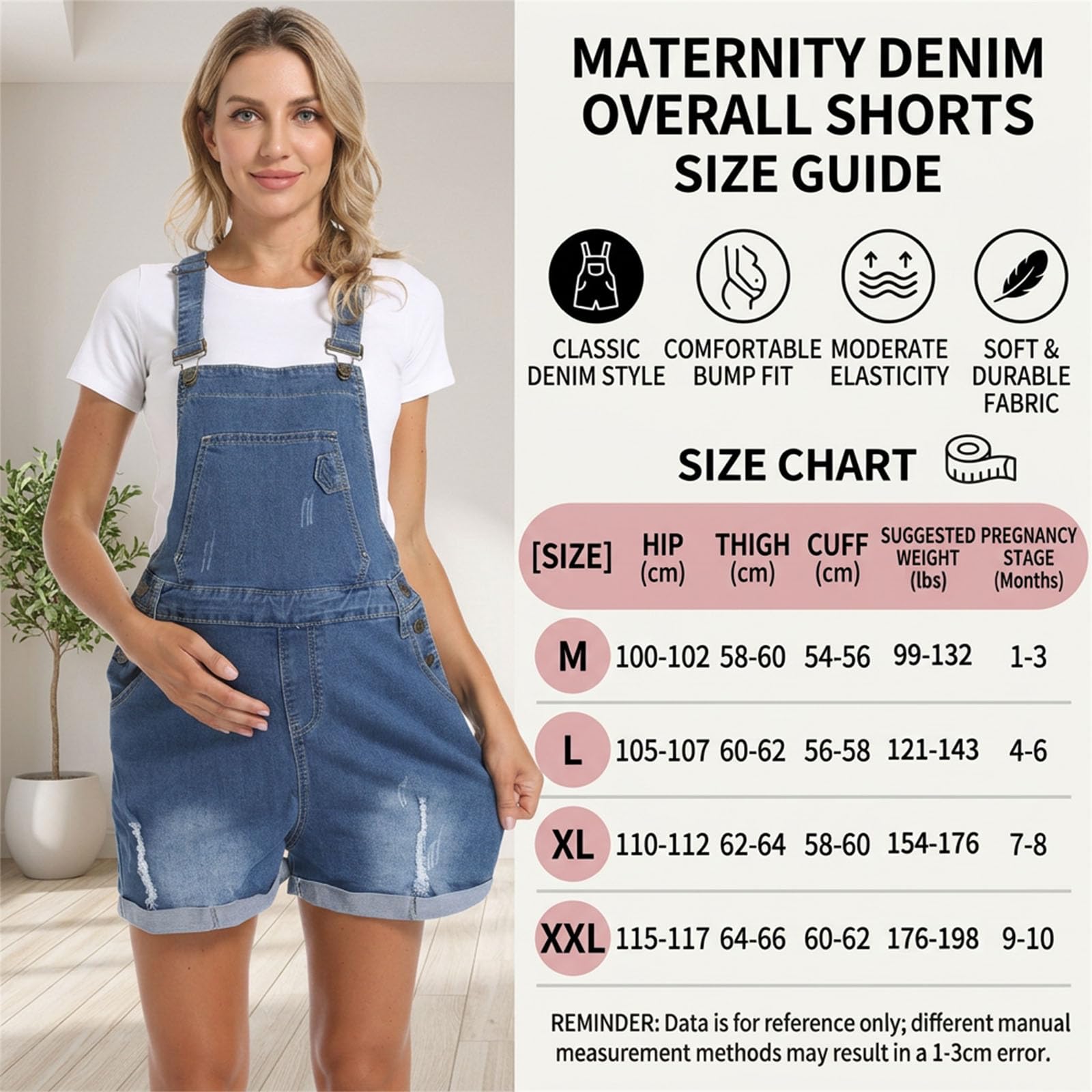 ENEN Umstandslatzhose Kurz Damen Sommer - Umstands Jumpsuit aus Denim mit Verstellbaren Trägern, Locker Maternity Overalls Ärmellos Schwangerschaftshose Kurz mit Taschen