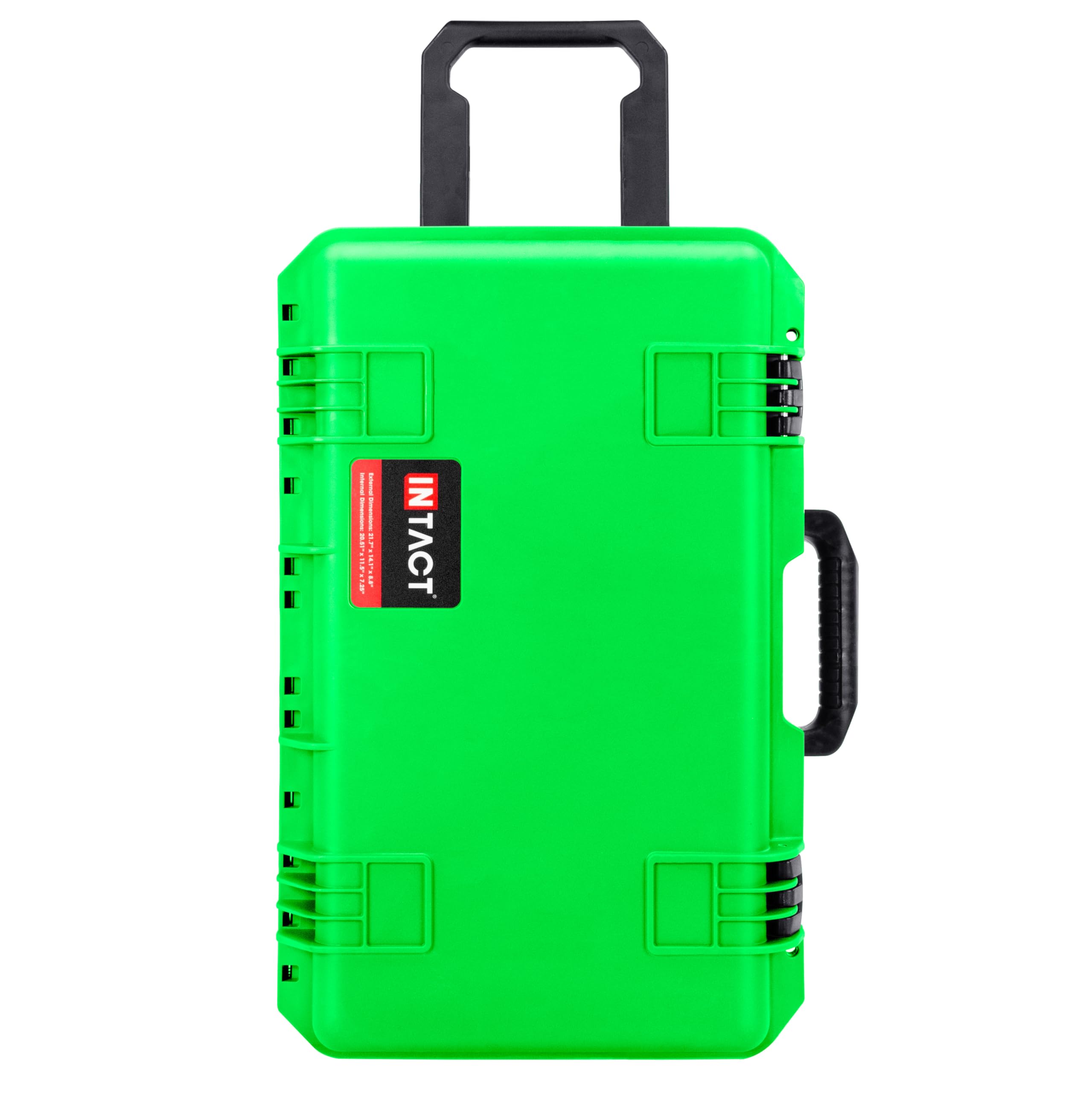 Eylar 55,9 cm Intact Premium Series Rolling Carry-On Hard Case with Wheels, IP67 Waterproof Crushproof, TSA Approved Travel Luggage Customizable Pluck Foam for Cameras, Drones, Gear (Neon Green)