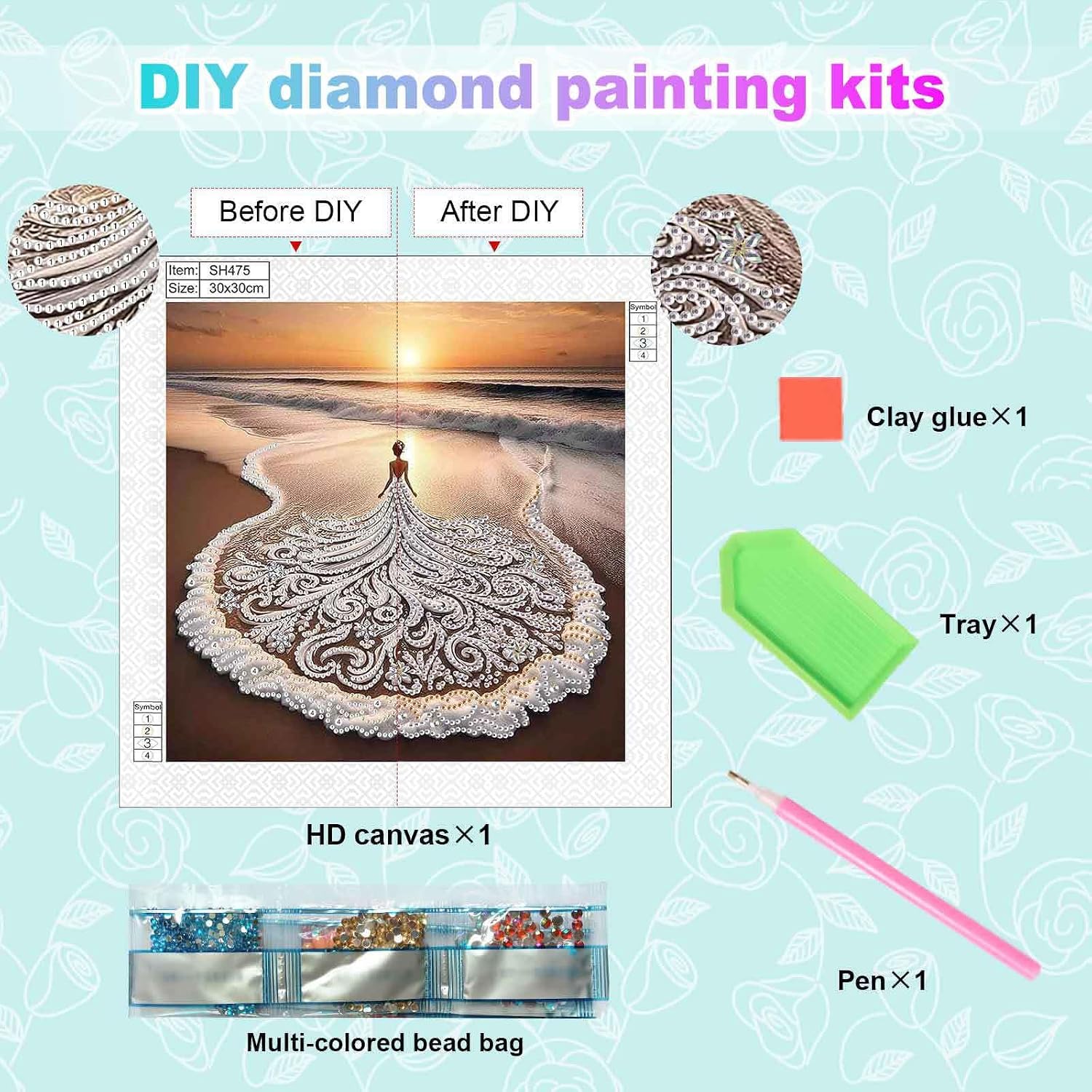 LazyFold 1PCS Special Shape Diamond Art Painting Kits for Adults Beginners, Beach Goddess Crystal Rhinestones Diamond Painting, Gem Art Diamond Dots Crafts DIY, Home Wall Decor Gift, 11.8x11.8inch image 3