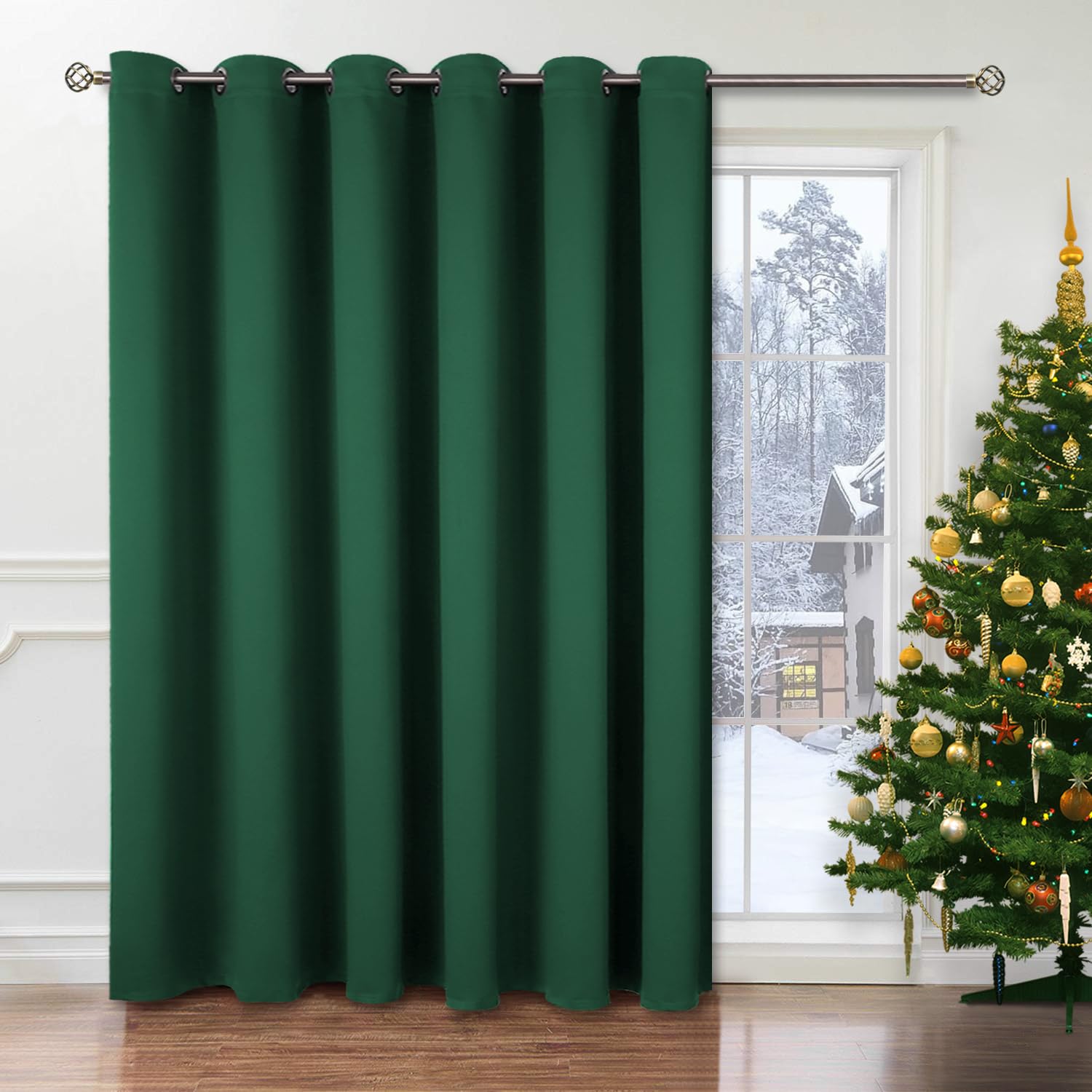 BGment Christmas Sliding Door Curtain 120 X 96 Inches, Wide Thermal Blackout Curtains Room Darkening Room Divider Window Curtain, 1 Panel, Emerald, 96 Length X Wide 120 — image 1
