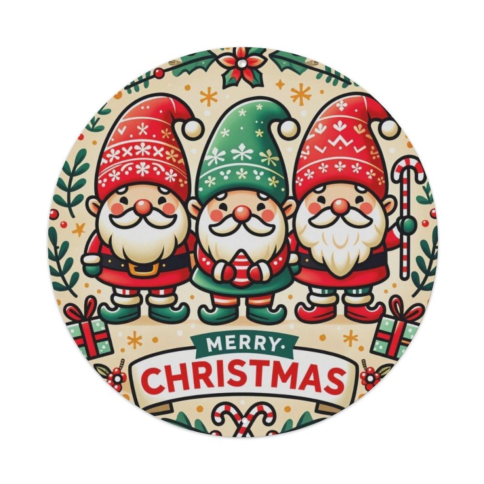 Christmas Gnome Round Metal Sign Vintage Aluminium Metal Sign, Retro Wall Decor for Home, Bar, Garage & Farmhouse 20x20cm