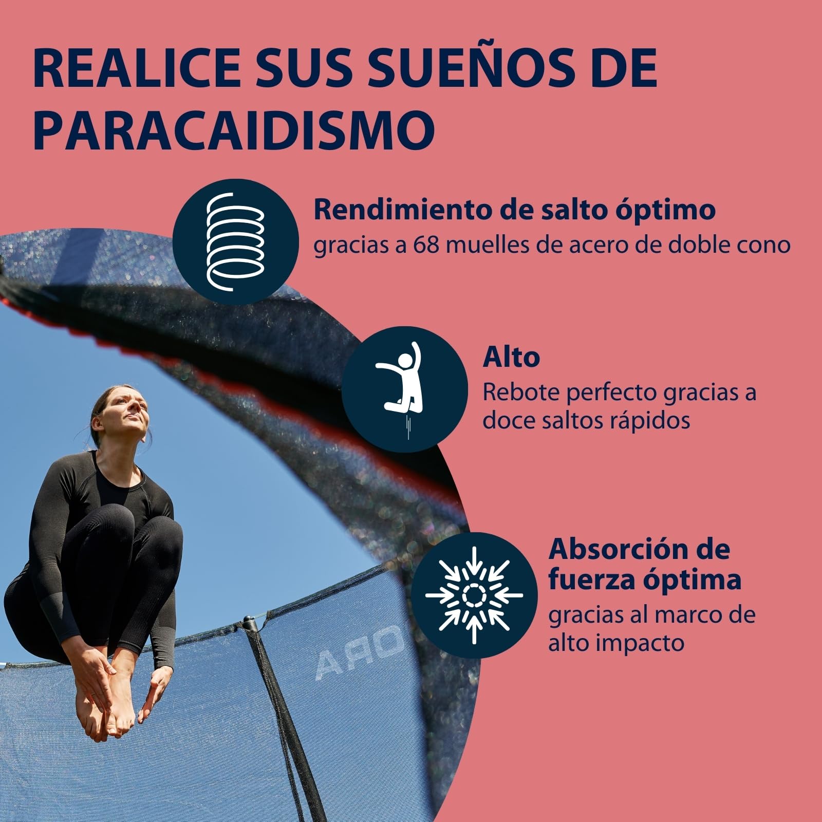 HUDORA trampolín 4square - 244x366/215x305cm Gran trampolín Rectangular para Exterior - Trampolín Deportivo Rectangular para hasta 120kg - Trampolín Familiar con Gran Rebote -Trampolín de Calidad