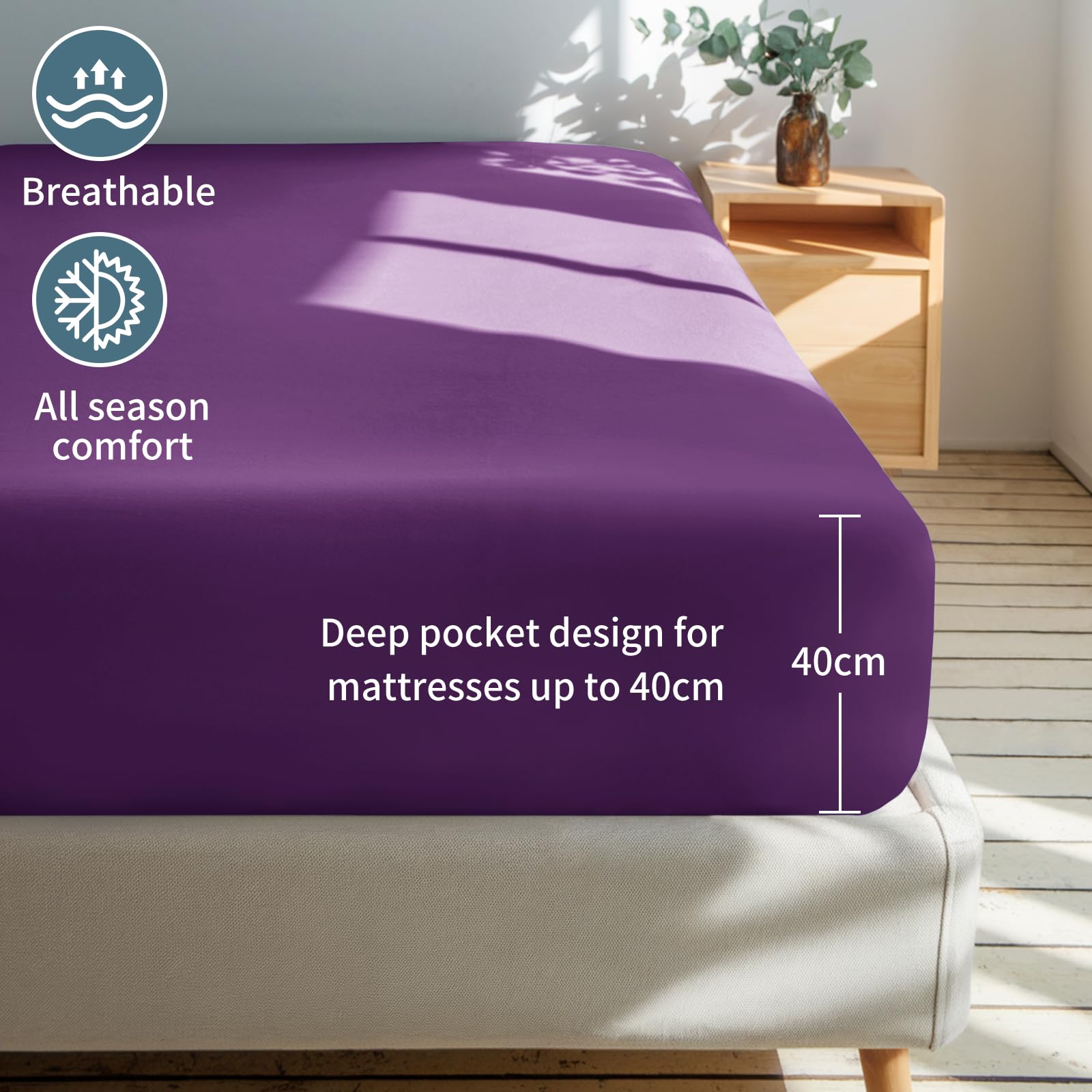Tifschlaf Double Fitted Sheet Deep, Purple Bed Sheet Extra Deep Pocket 16 inch (40 cm) - Image 2