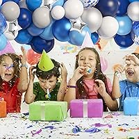 Vista 6 de Amandir Kit de guirnalda de arco de globos azul marino, 144 globos de papel de aluminio de estrella plateada con confeti azul claro real