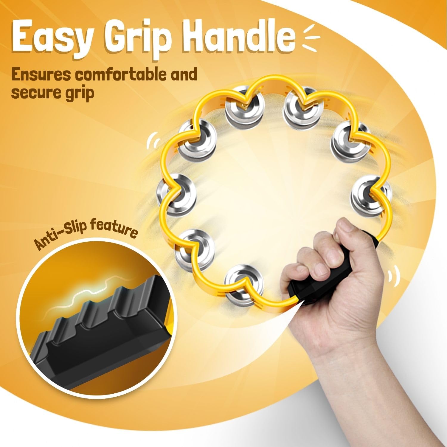 Flexzion Flower Tambourine, 8 Inch Handheld Percussion Instrument w/Metal Jingles & Ergonomic Grip - Image 4